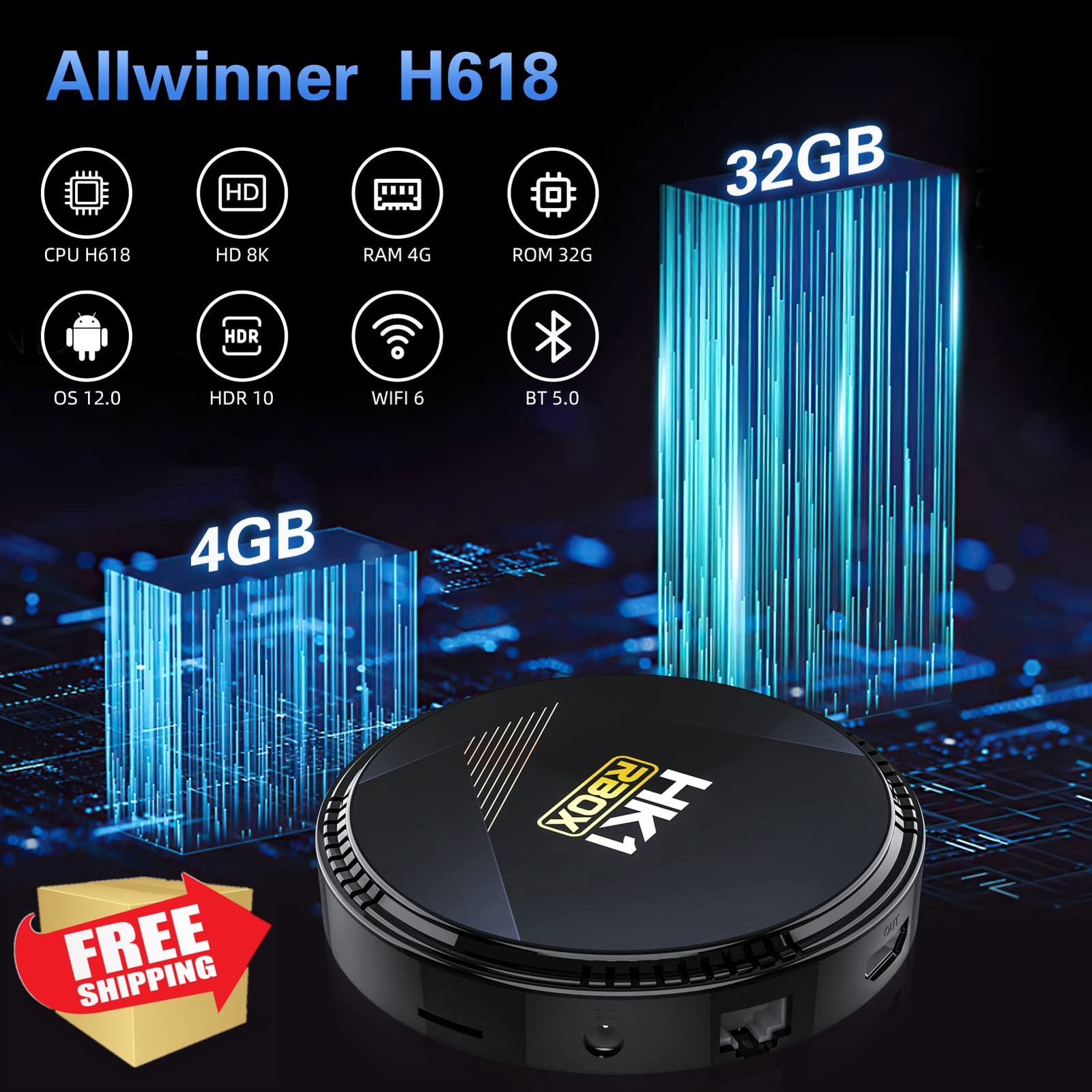 Android 12 TV Box 4GB 32GB H618 WiFi6 Bluetooth 5.0 8K Ultra HD