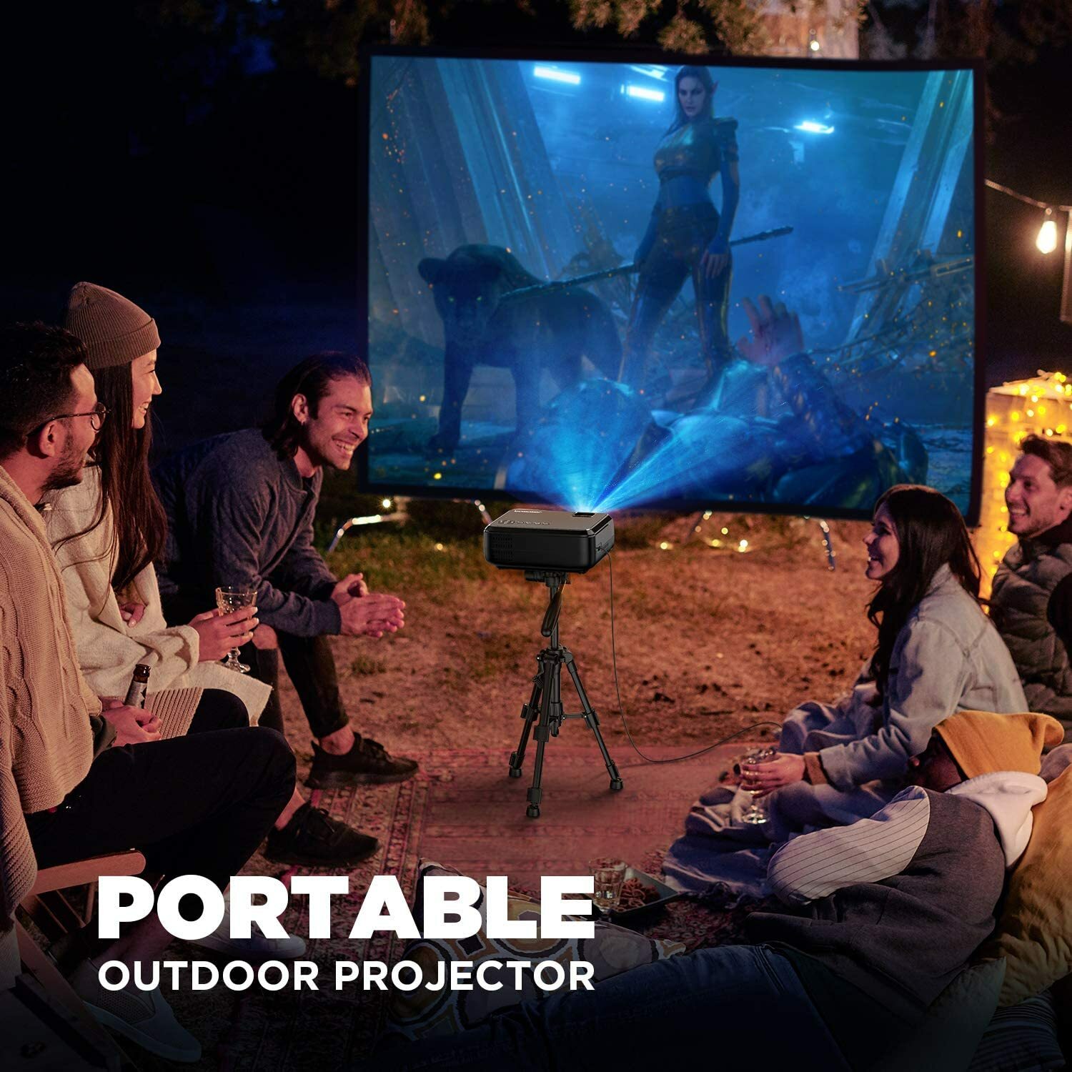 Mini Wi-Fi Portable Phone Projector for Outdoor Movies + 120″ portable screen
