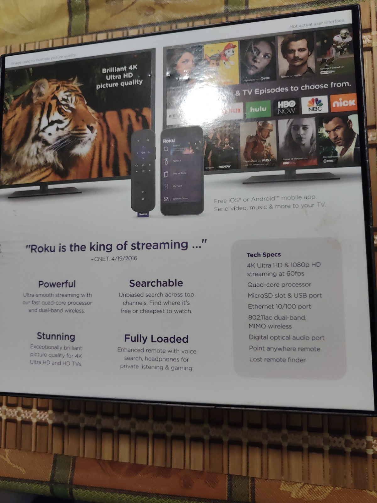 Roku Ultra 4K HDR 4640R Streaming With Remote HDMI Wi-Fi Open Box