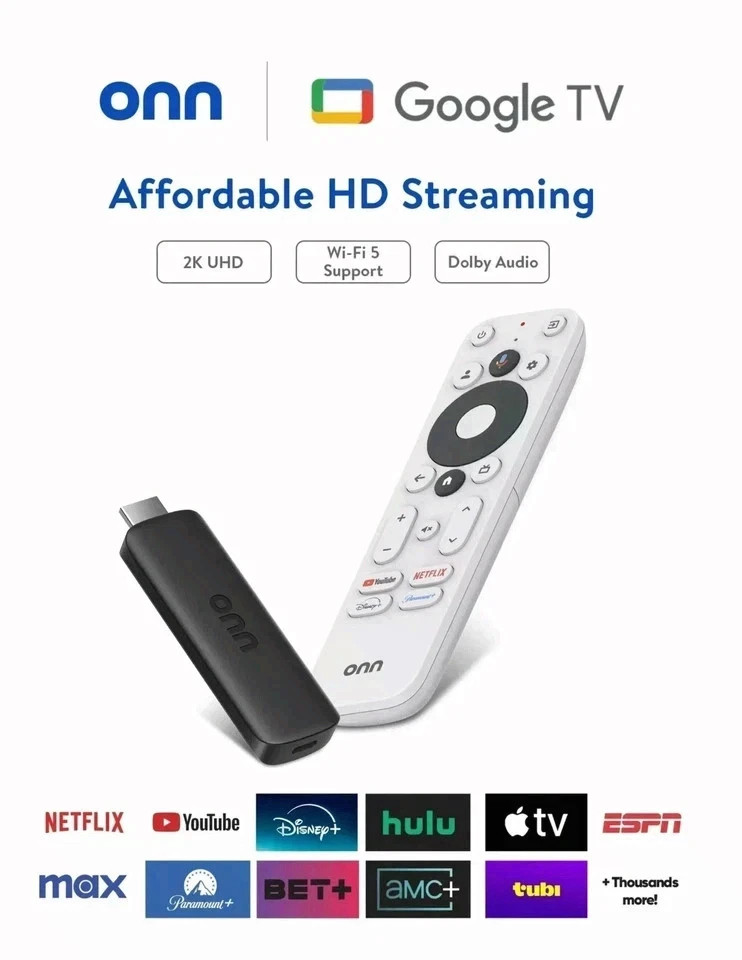 onn Full HD Streaming Device, Google TV – Fast Streaming, 8GB Storage, 1.5GB RAM
