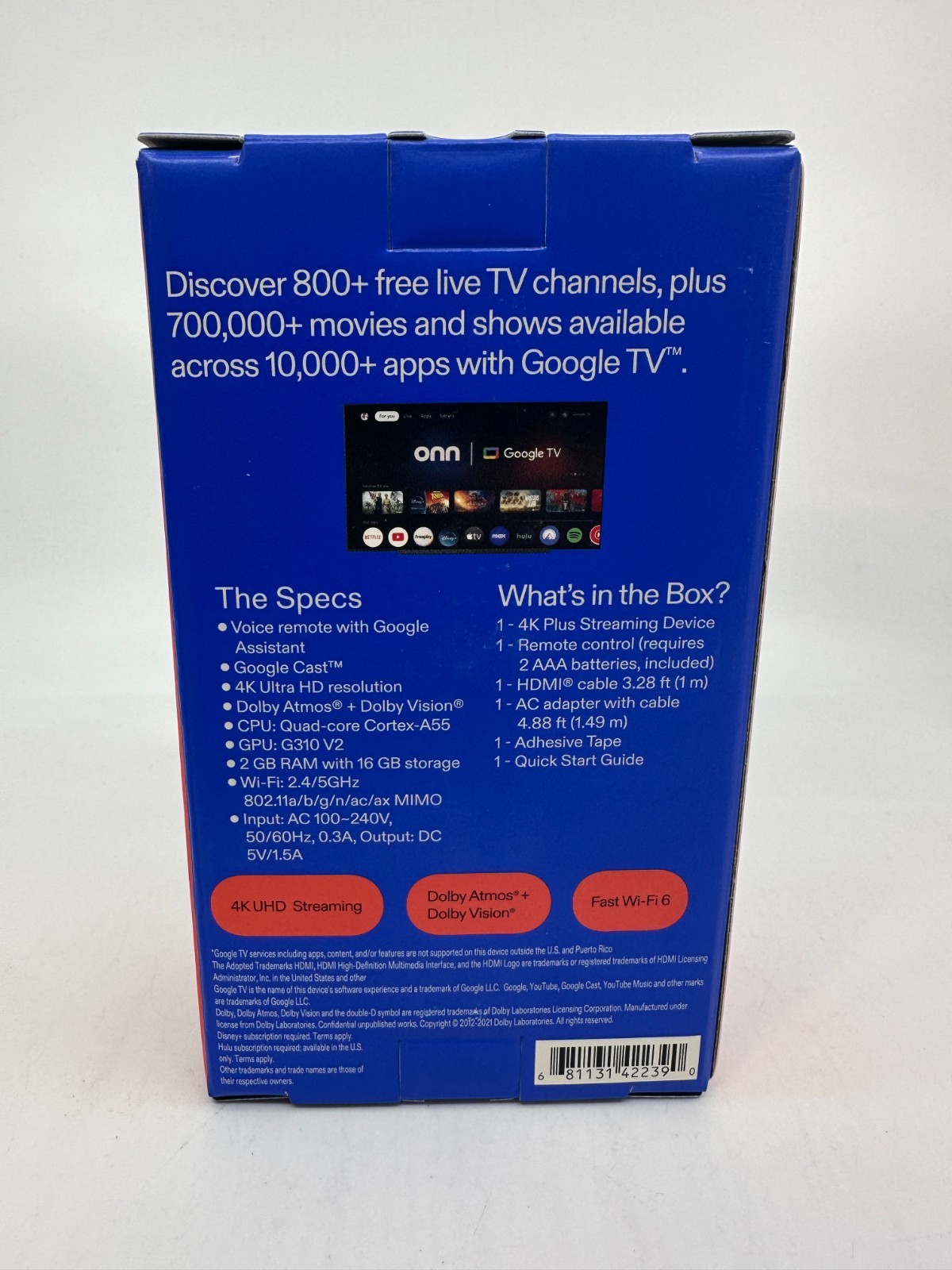 onn Google TV 4K PLUS Streaming Device (2025) 4K UHD, Dolby Vision, Dolby Atmos