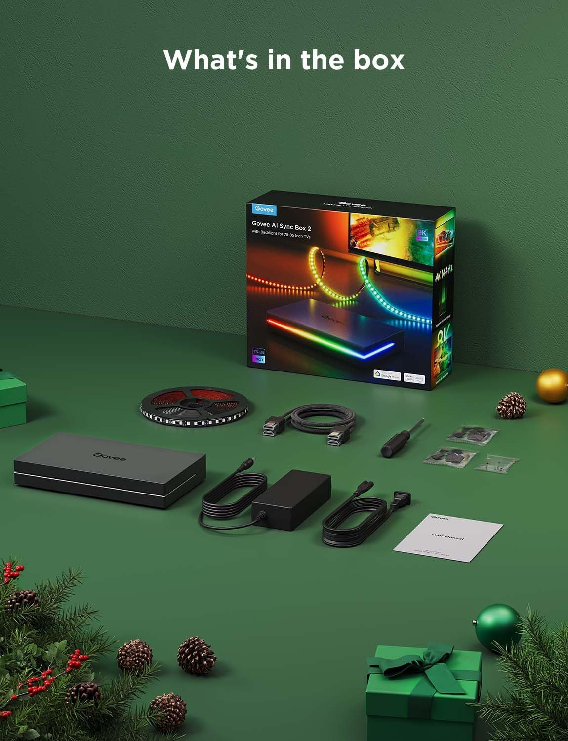Govee HDMI 2.1 Sync Box 2, AI Sync Box with TV Backlight, Supports 8K@60Hz, 4K@1
