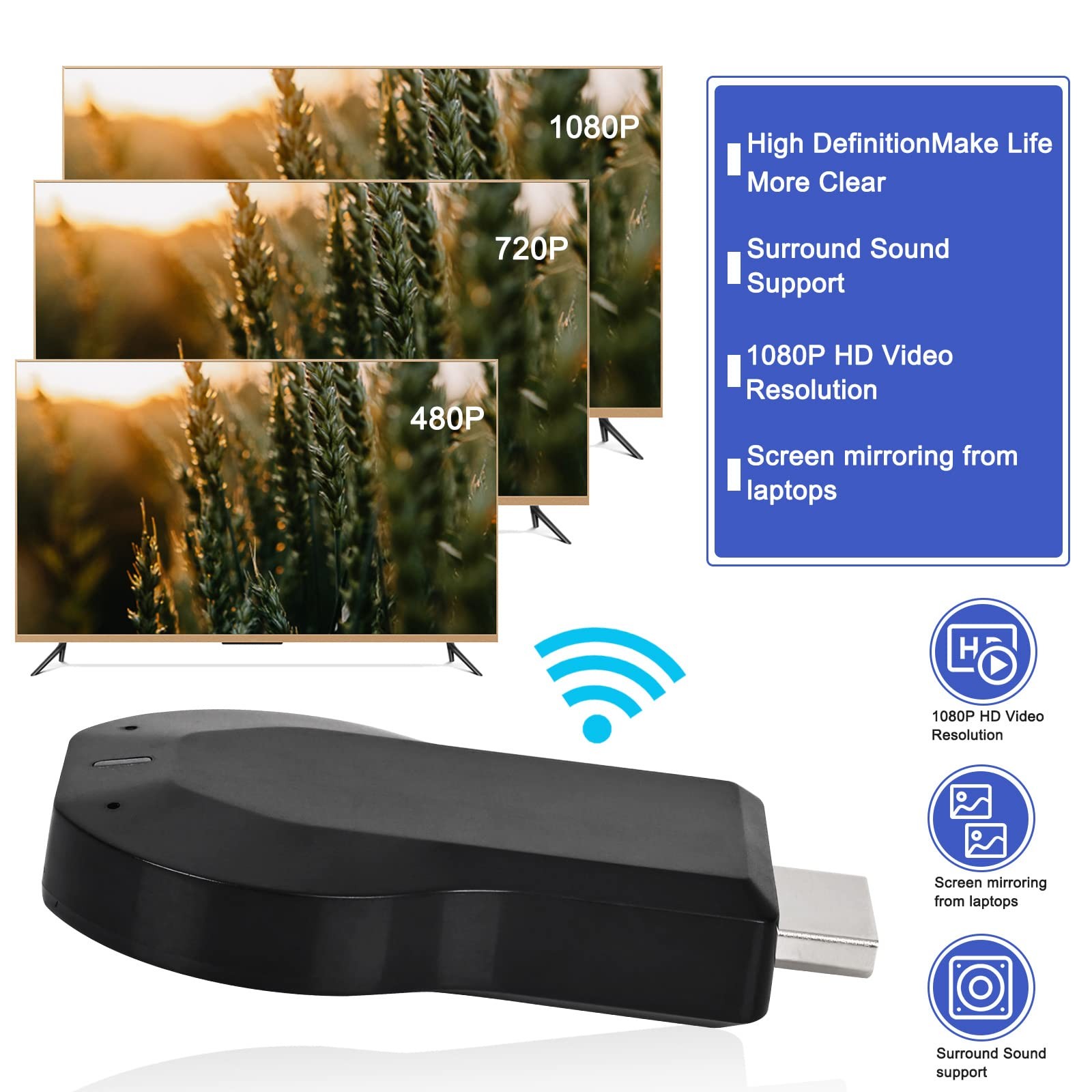 HDMI Wireless Display Dongle Adapter WiFi 4K&1080P Portable Transmitter, Str…