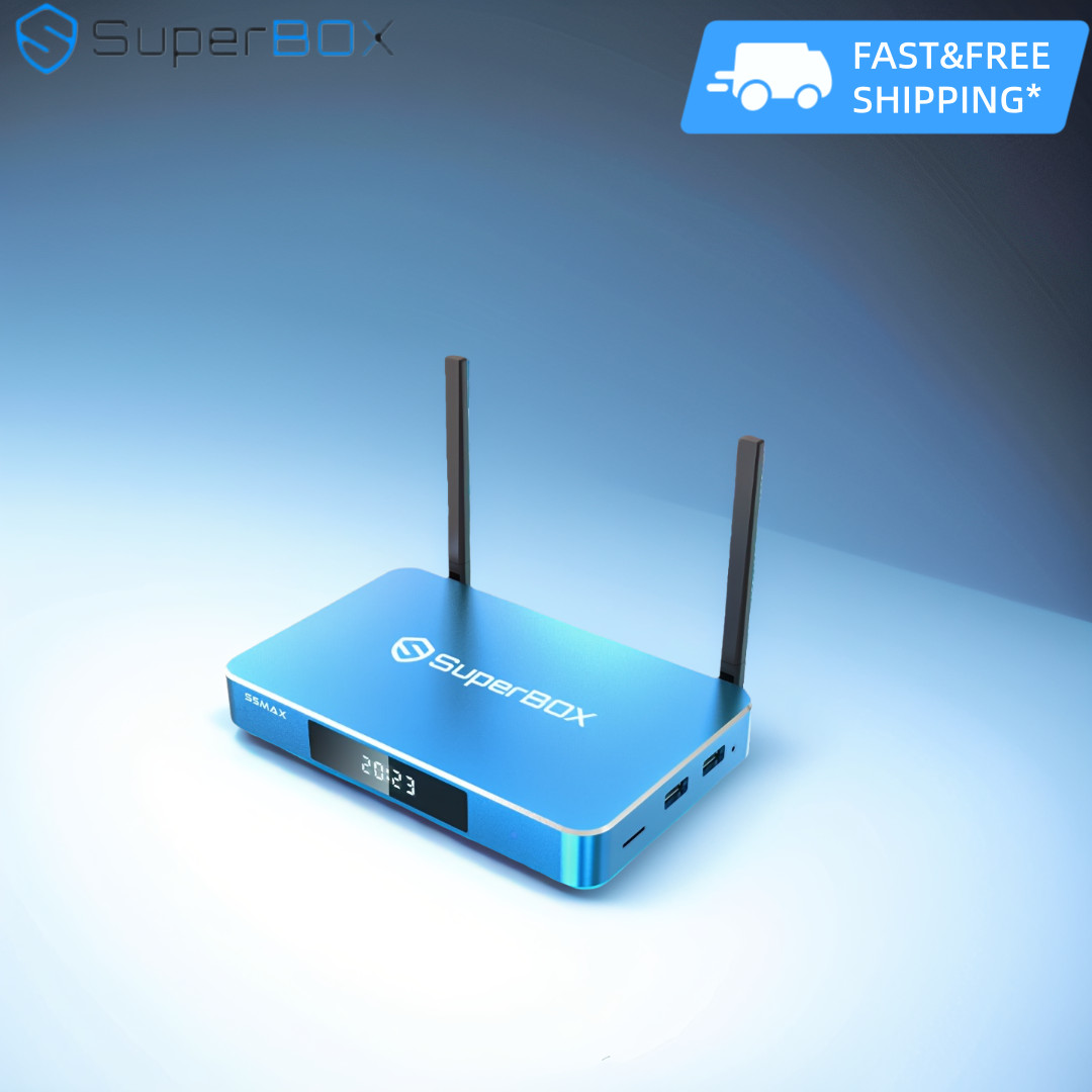 SuperBox S6 Max BLUE TV Streaming Box U-HD all featured content No annual fee