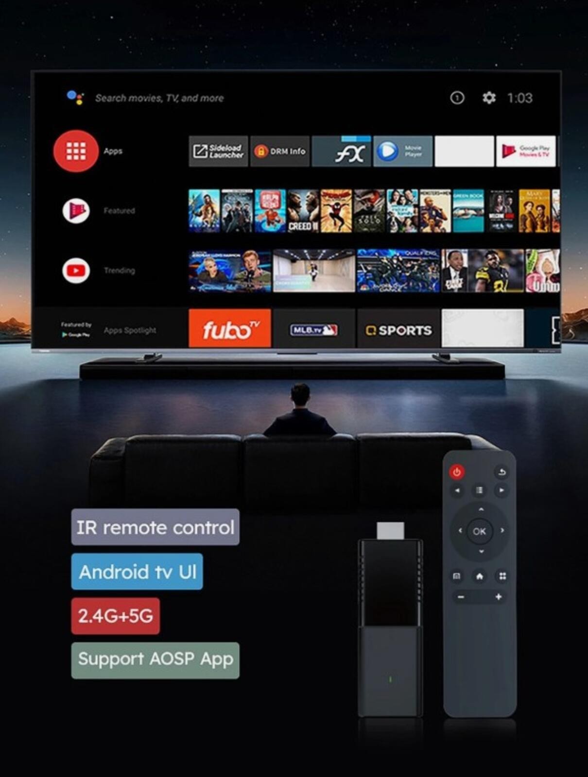 4K TV Stick Android 10 Smart Media Streamer WiFi HDMI Streaming Player Remote