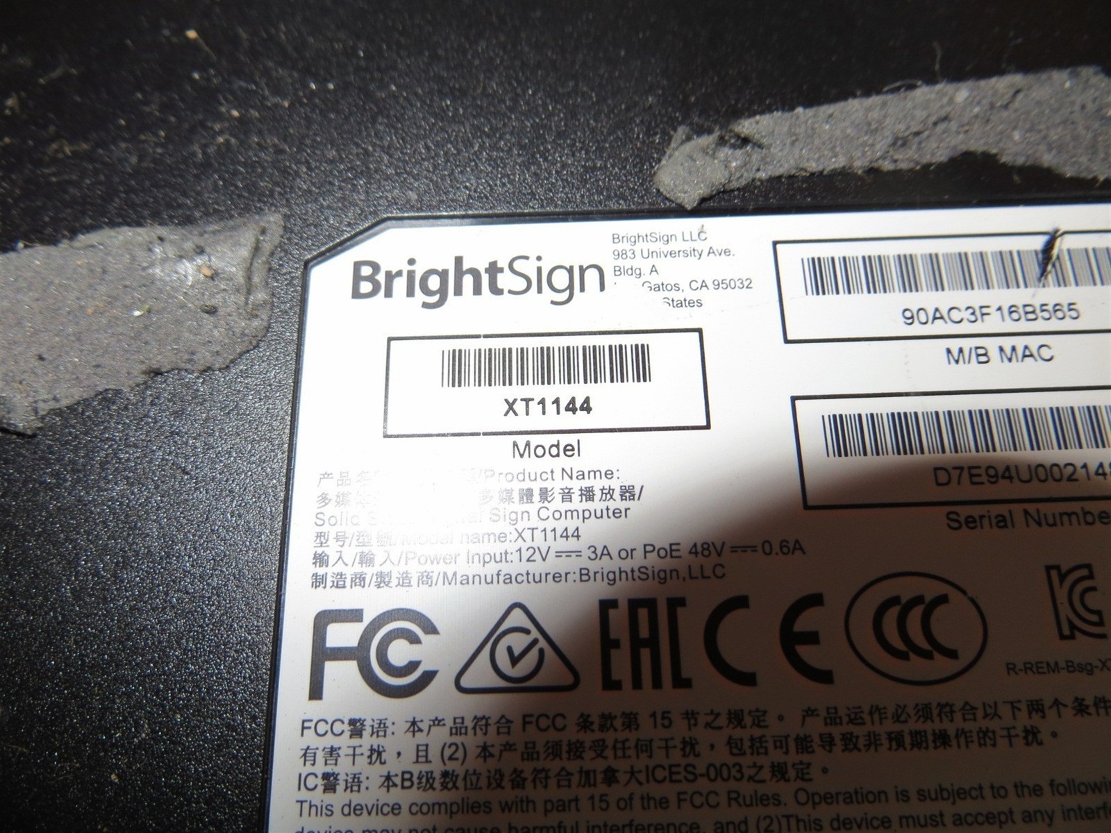 Liquid Issues BrightSign XT1144 XT4 4K Digital Signage Player No MicroSD