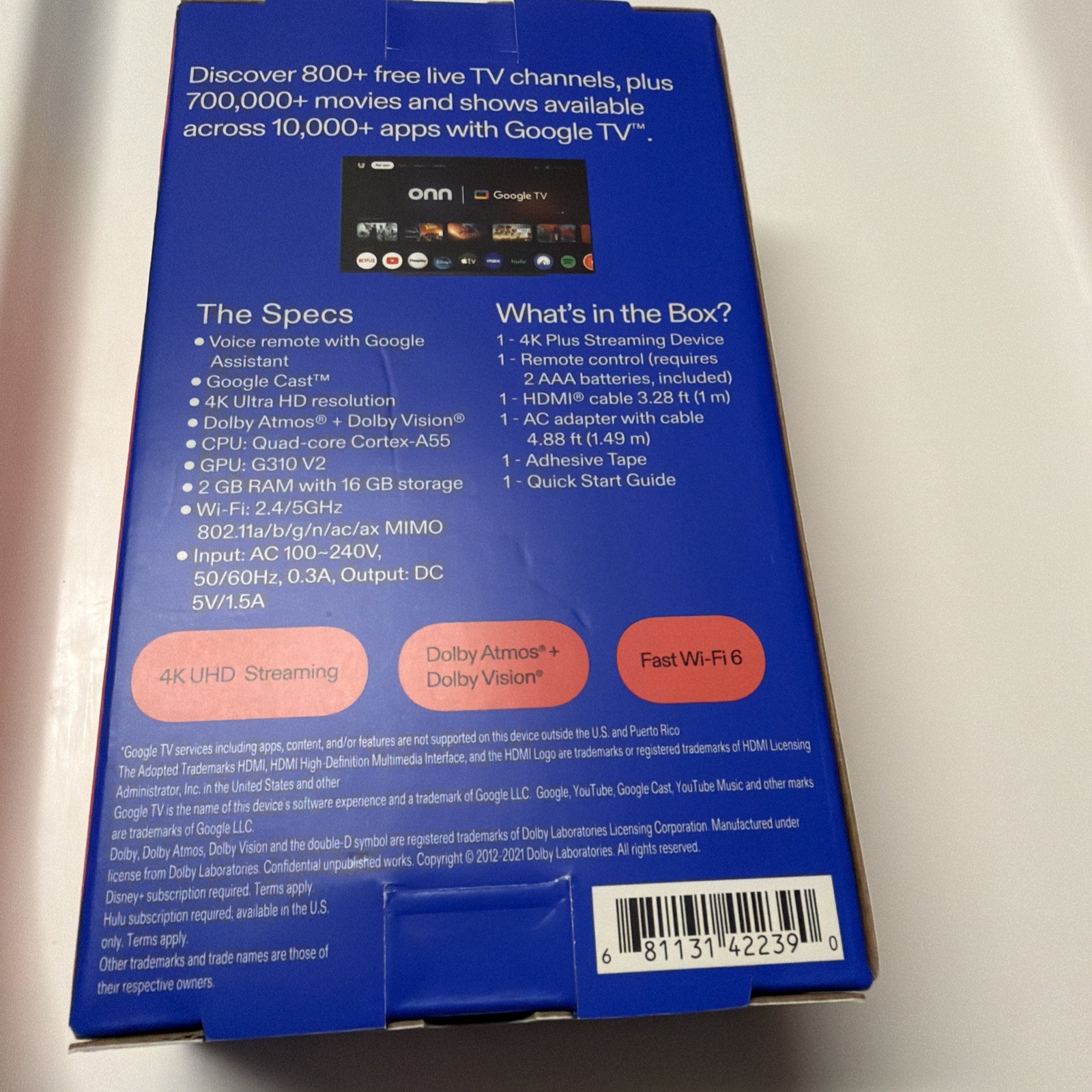 ONN 4K PLUS STREAMING BOX – GOOGLE TV – ULTRA FAST – 16GB Storage – 2 GB Ram