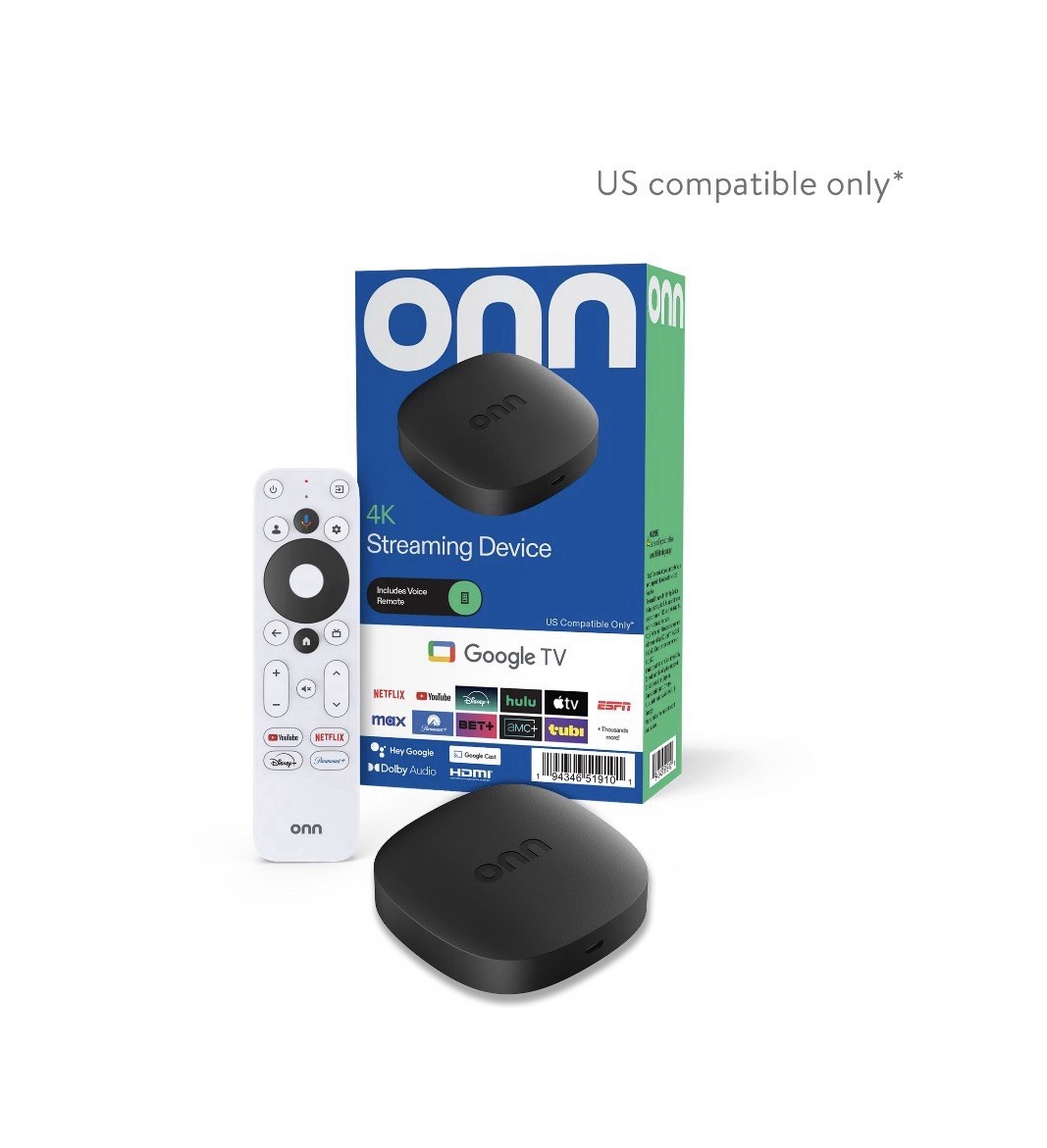 onn 4K Streaming Device, Google TV – Fast Streaming, Ultra HD, 8GB Storage, 2GB