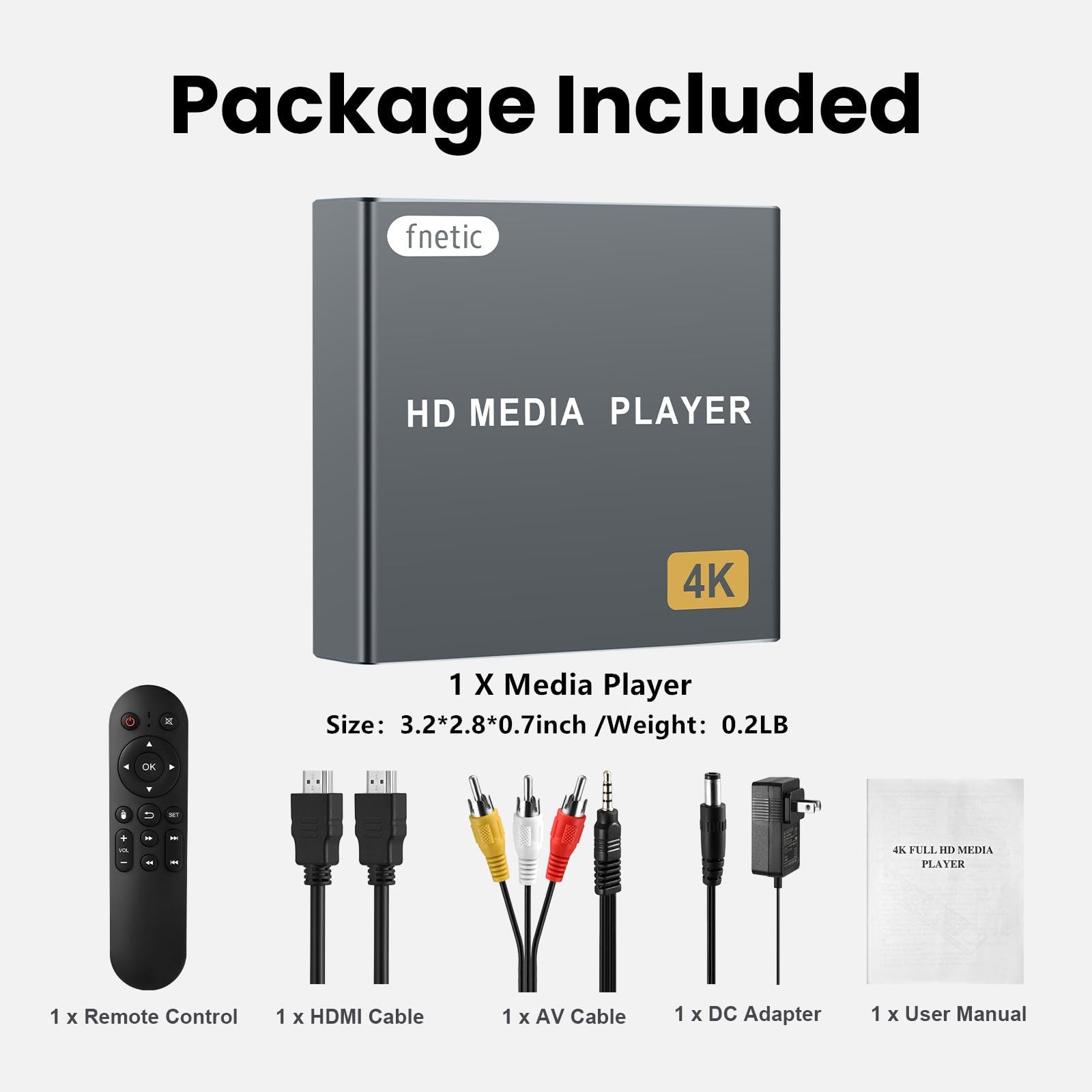 fnetic 4K Digital Media Player with USB Drives/SD Cards Port, HDMI/AV Output,…