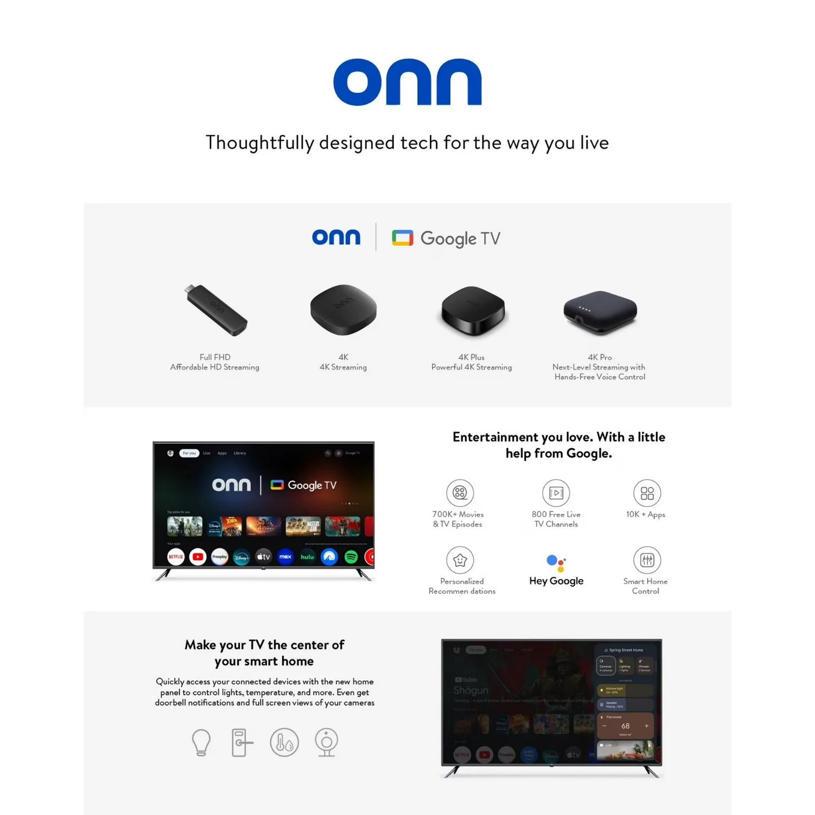 onn Full HD Streaming Device with Google TV Voice Remote 8GB Storage