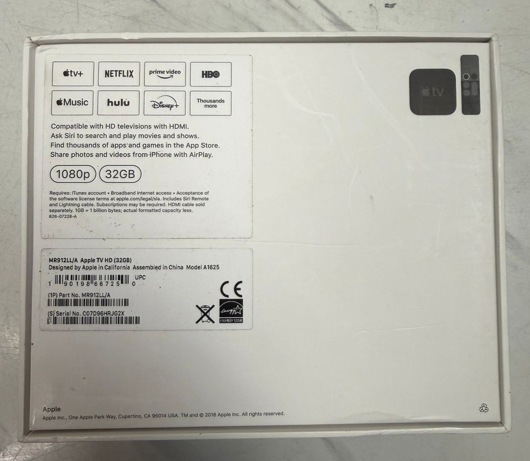 Apple TV HD (4th Gen) A1625 32Gb 1080p Siri Remote – Open Box