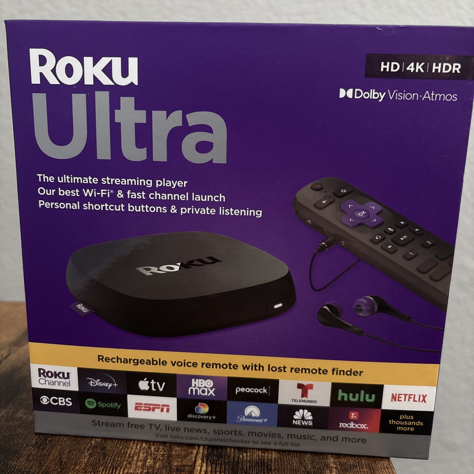 New ROKU Ultra HD 4K HDR Ultimate Streaming Device 4802R Rechargeable Remote