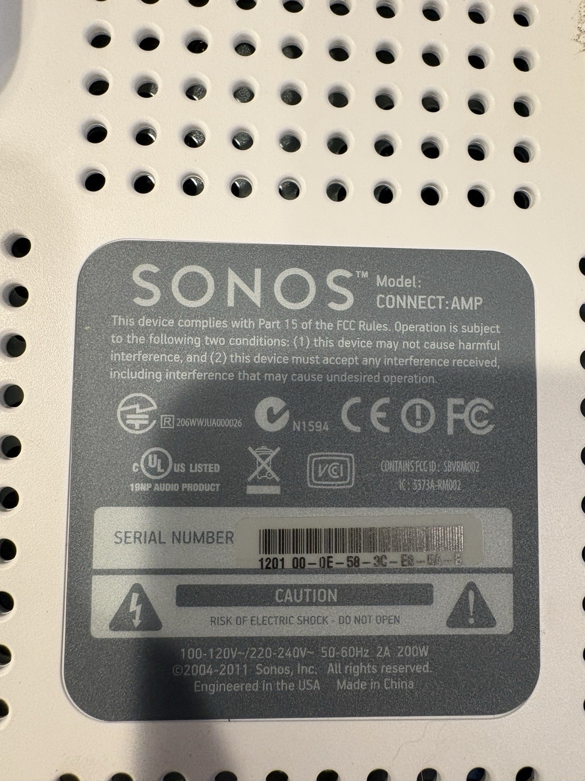 Sonos Connect:Amp Digital Media Streamer – GEN 1 – White/Gray – USED Working