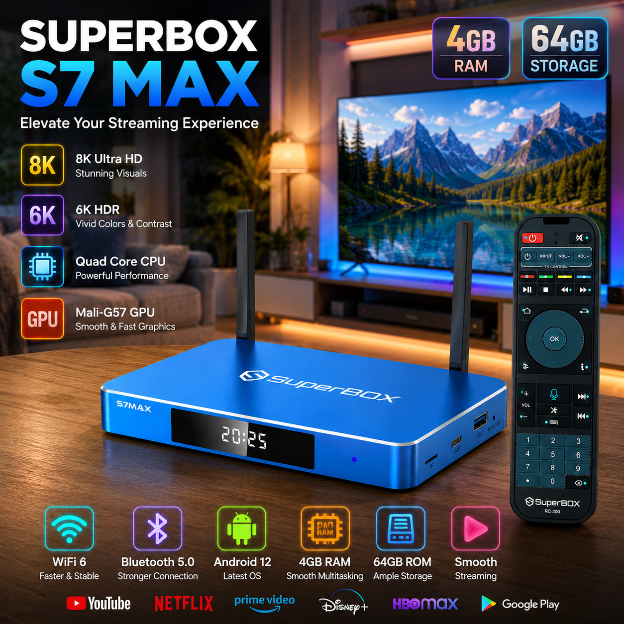 SuperBox S7 Max Smart TV Box Media Player HD Streaming Box Latest Version