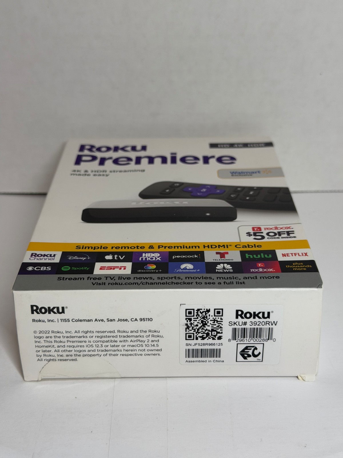 Roku Premiere HD 4K/HDR Streaming Player Netflix HULU – White B7