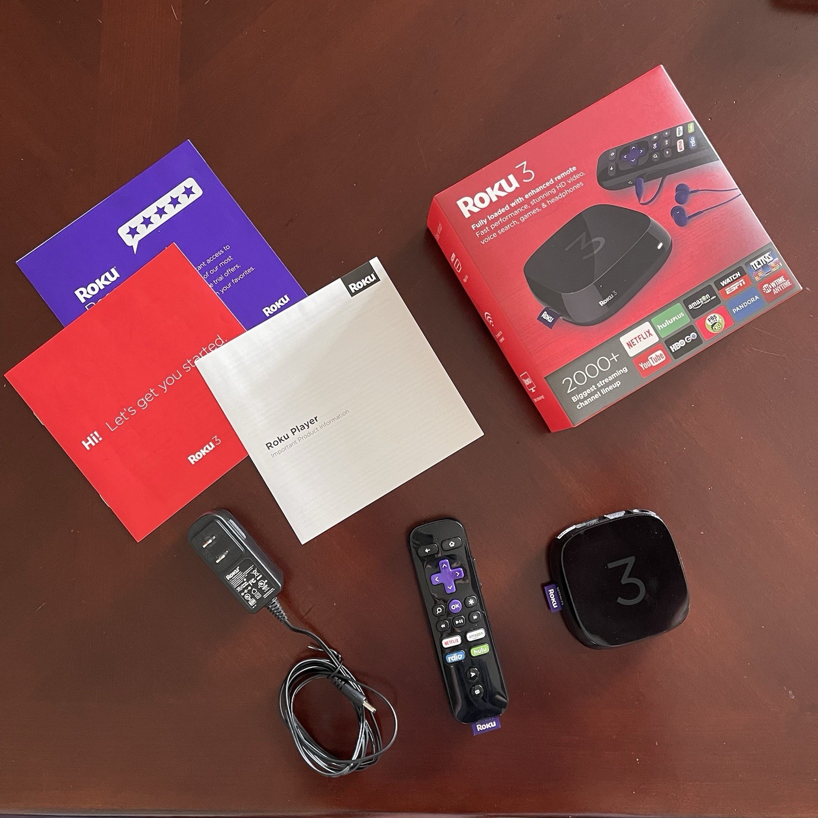 Roku 3 (3rd Gen) 4230X Media Streamer 4230R – Black w/Remote/Charger/Manuals/Box