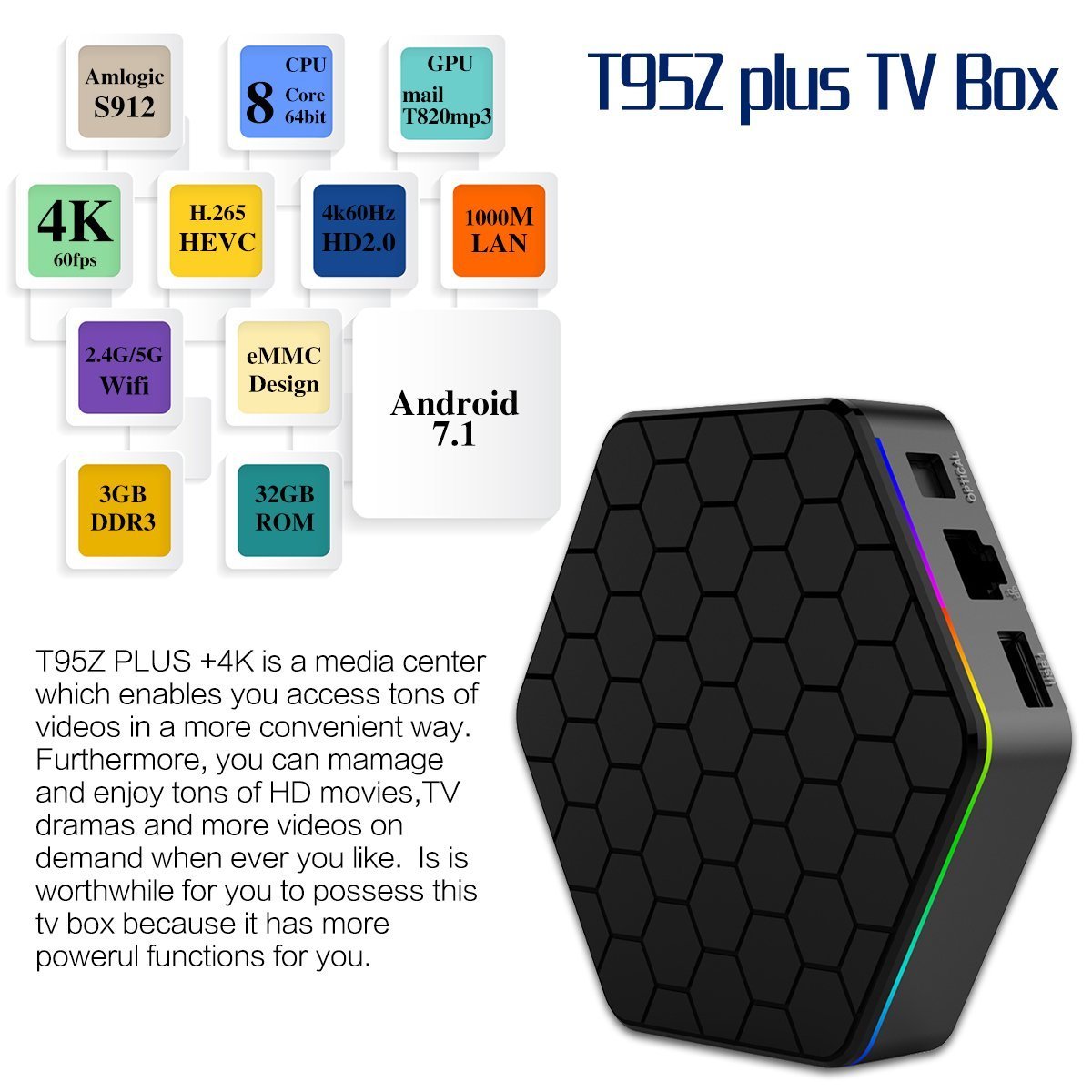T95Z Plus Android 7.1.2 TV box 3GB RAM 32GB ROM Octa-core