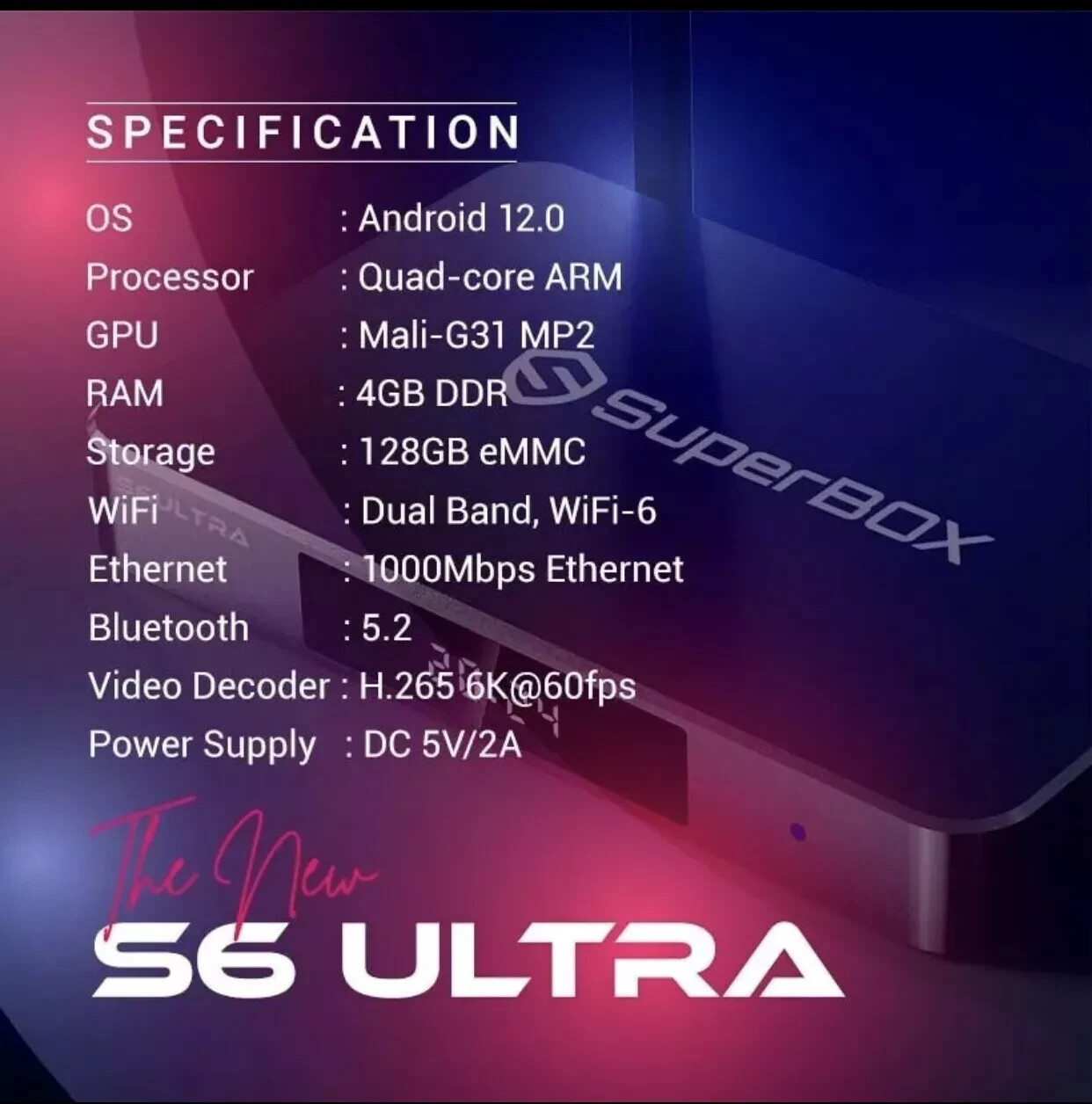 SuperBOX S6 ULTRA TV BOX Media Player Wi-Fi 6 bundle + Mini Keyboard & SB Bag