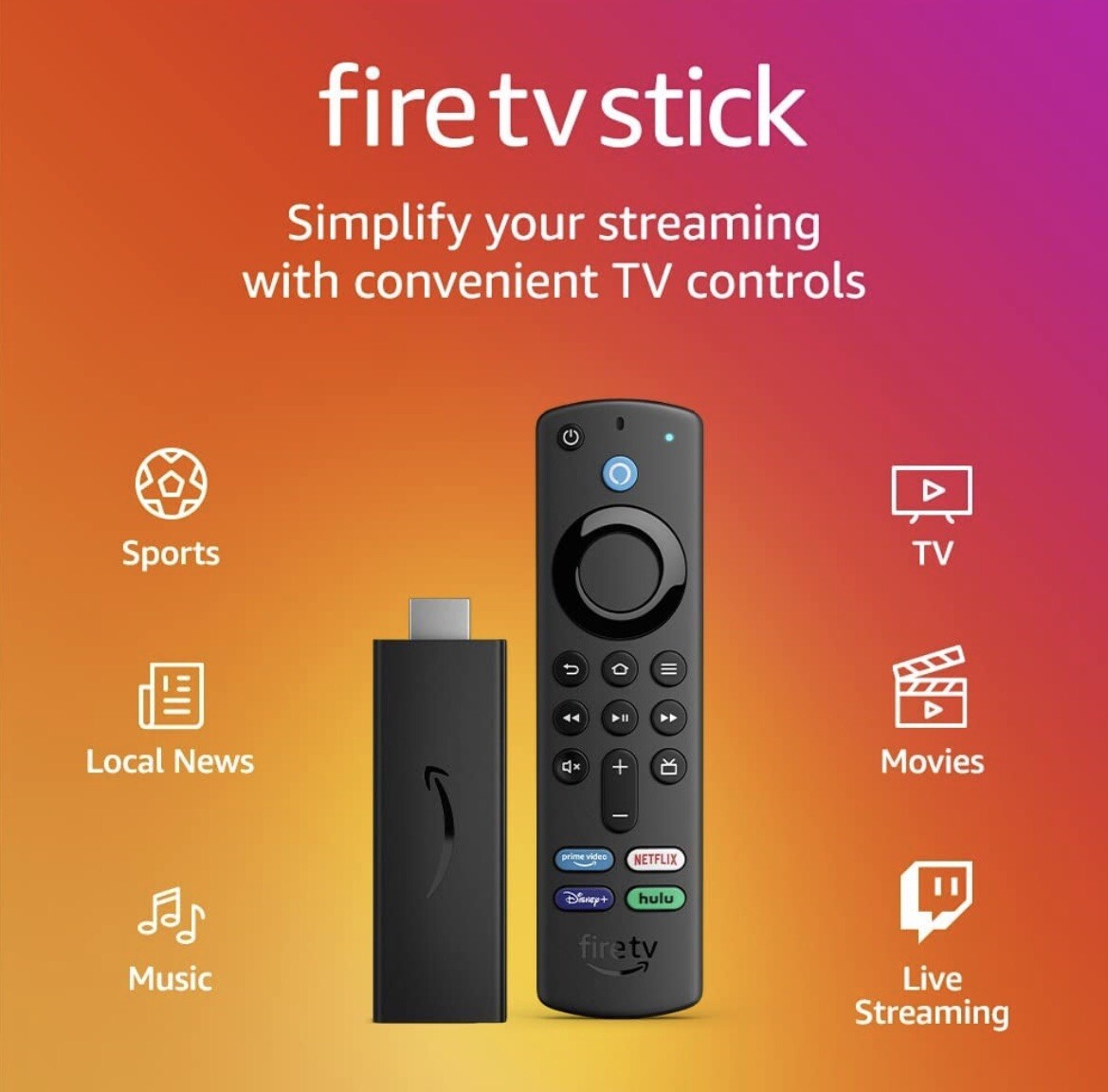 Fire TV Stick with Alexa Voice Remote (includes TV controls), free & live TV wit