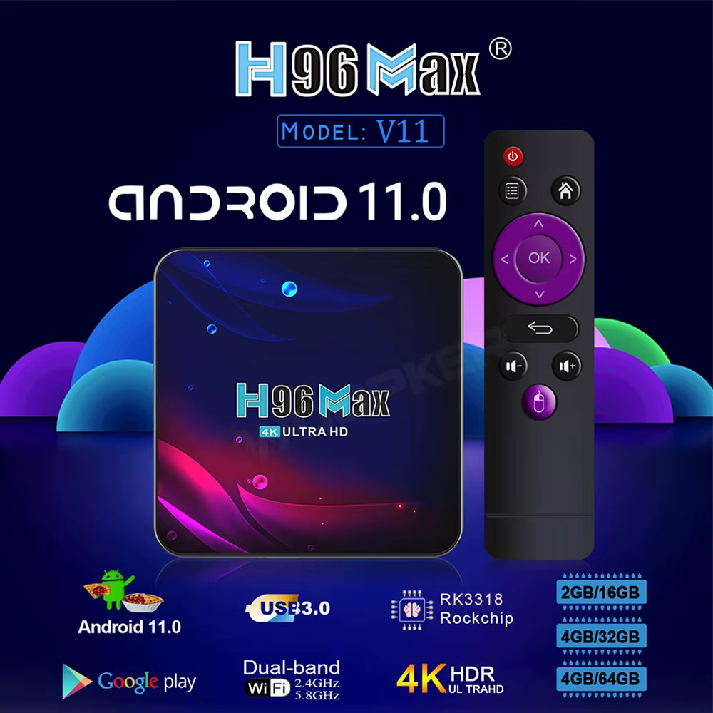 H96 MAX Rockchip RK3318 Smart TV Box Android 11 4G 64GB Support AV1 Wifi BT TVBO