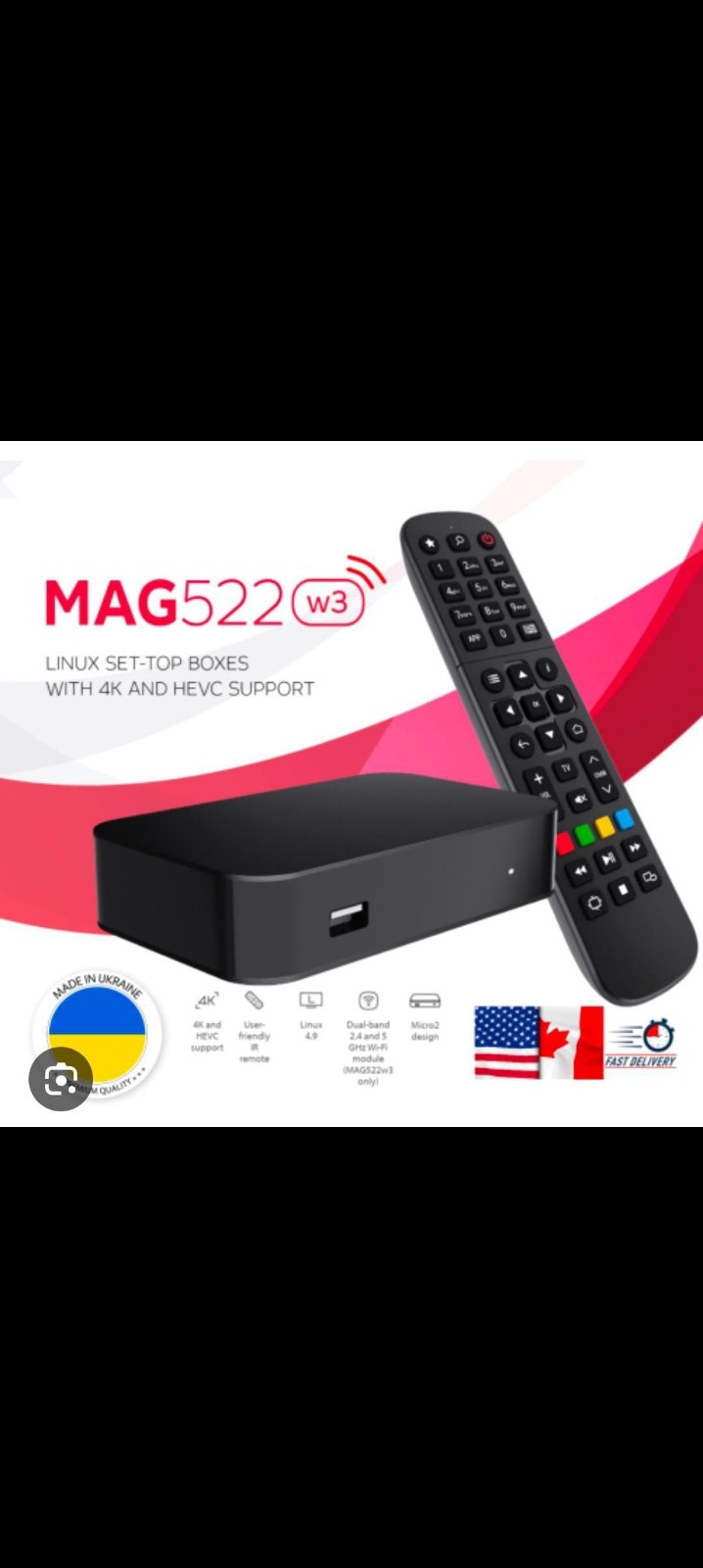 Mag 544 W3 Mag 544W3 4K HDR, Built-in Dual Band 2.4G/5G WiFi, HDMI Cable