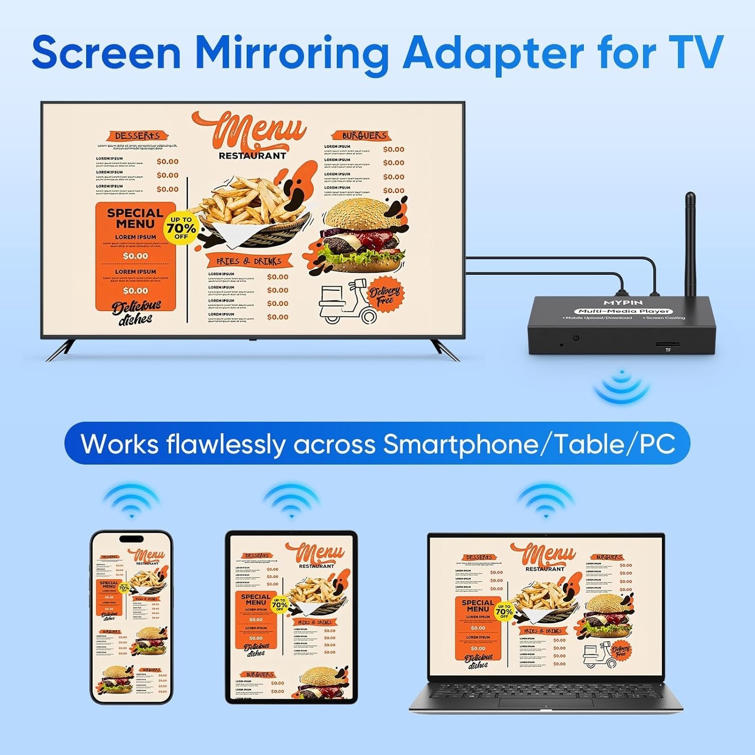 Smart Wireless Display Adapter: Effortless Screen Mirroring & Looping Playback