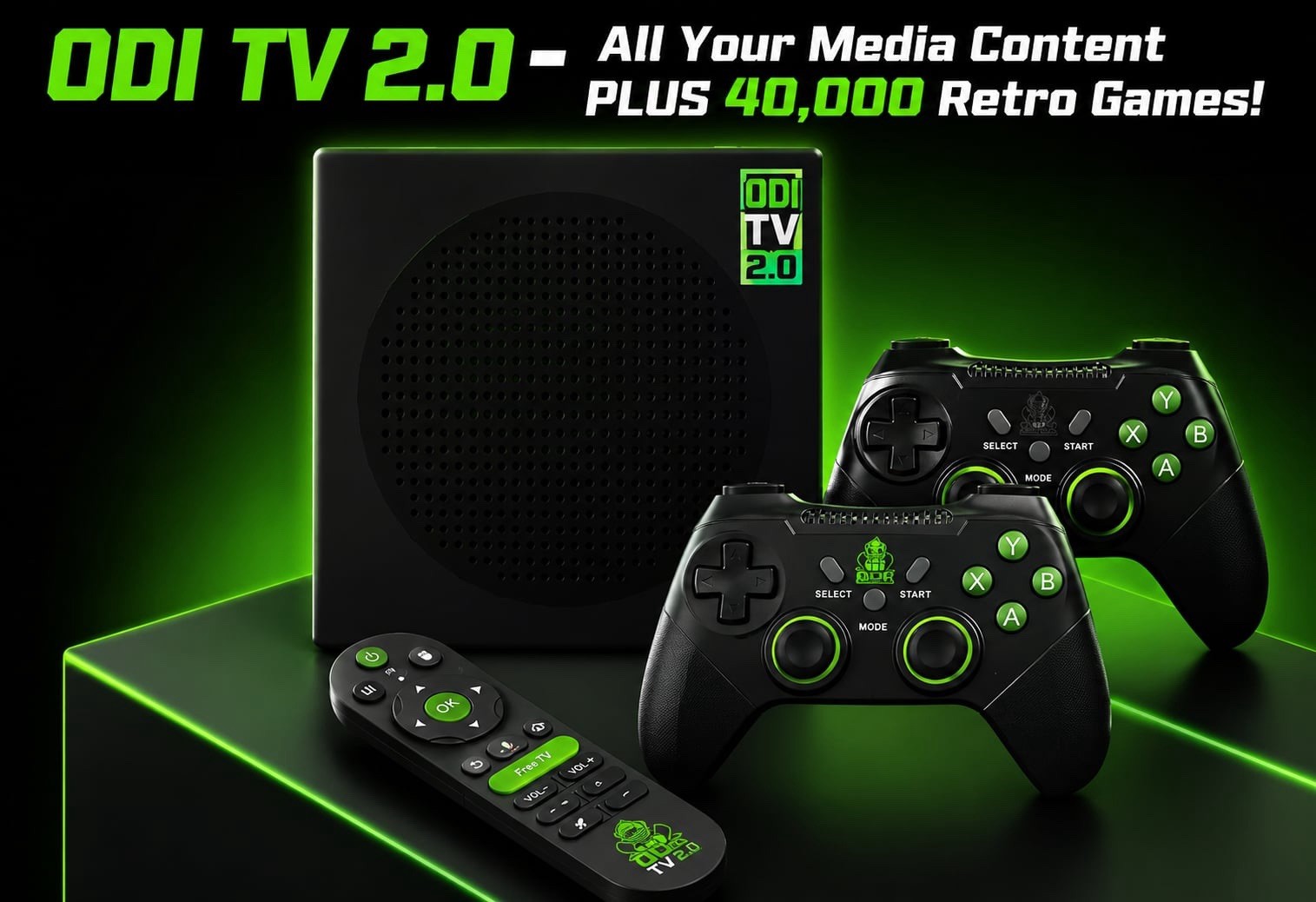 ODI TV 2.0 4K Android Media Streaming Box w/ Backlit Remote & 2 Controllers