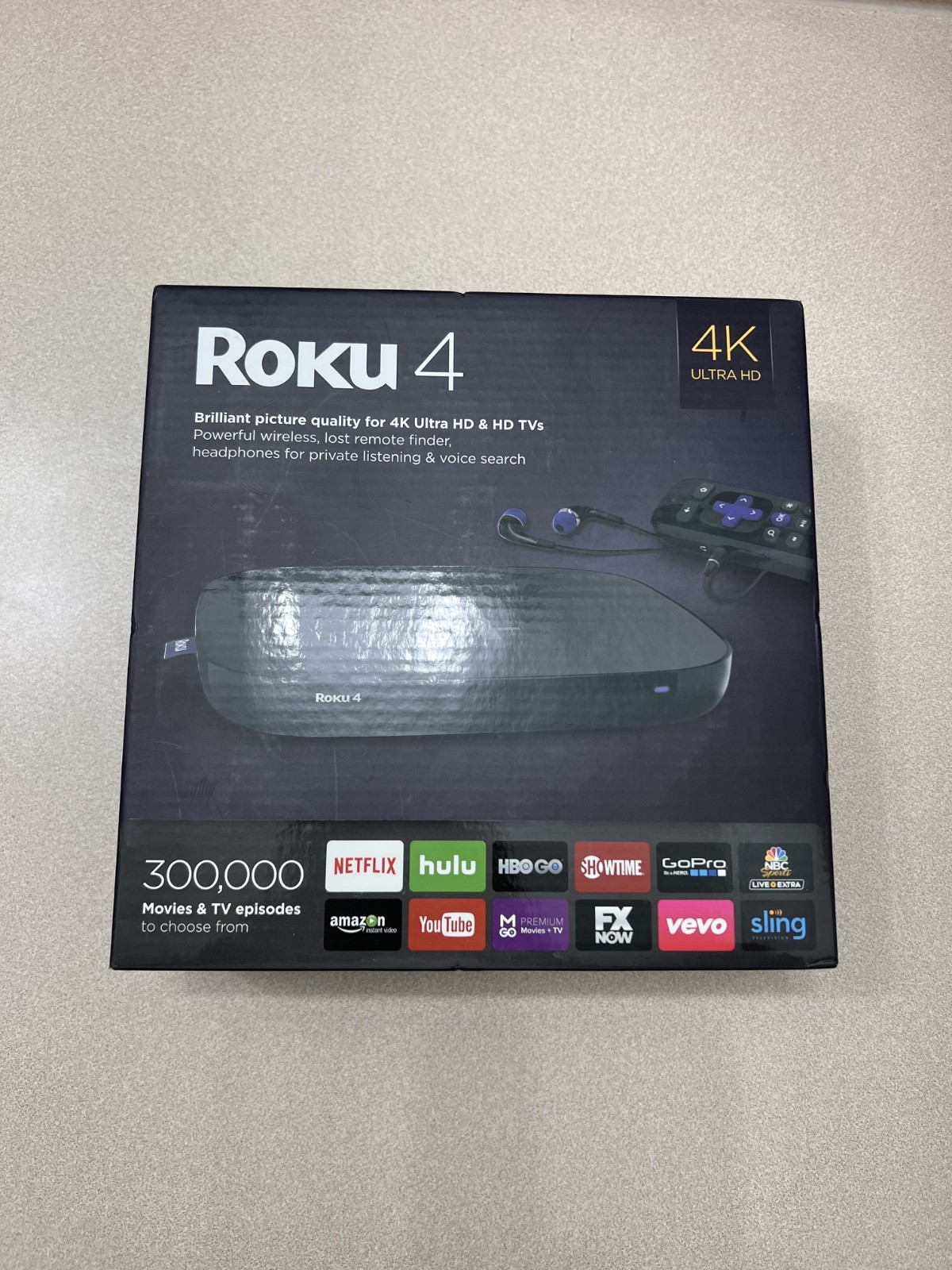Roku 4 4400X 4K 2160p Streaming Player w/ Voice Remote, Adapter & Box