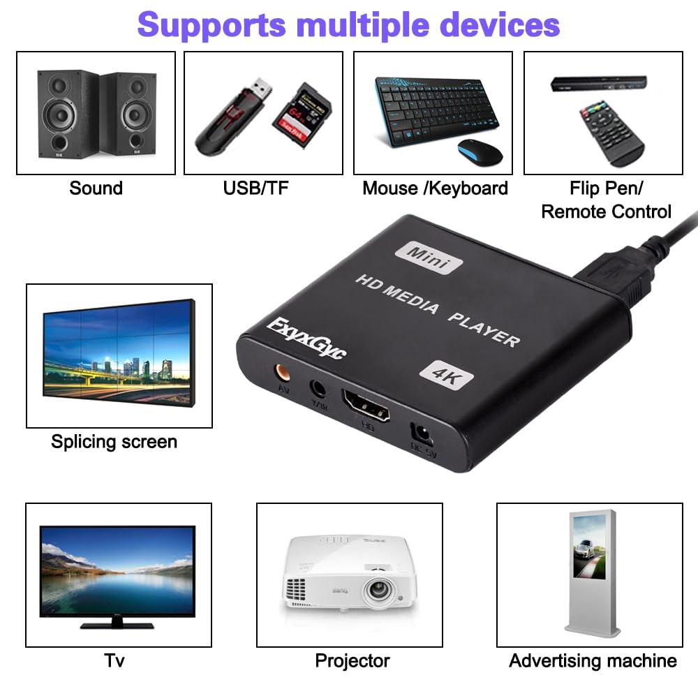 HDMI Media Player, 4K Ultra HD Digital Media Player, Supports USB Drive, SD C…