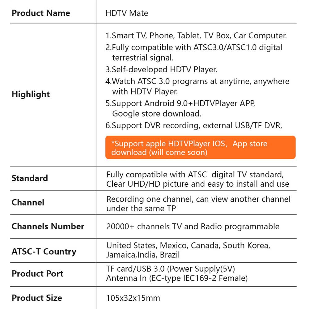 4K ATSC 3.0/1.0 QAM-B TV Tuner Stick over-the-air OTA Signal Meter DVR Record