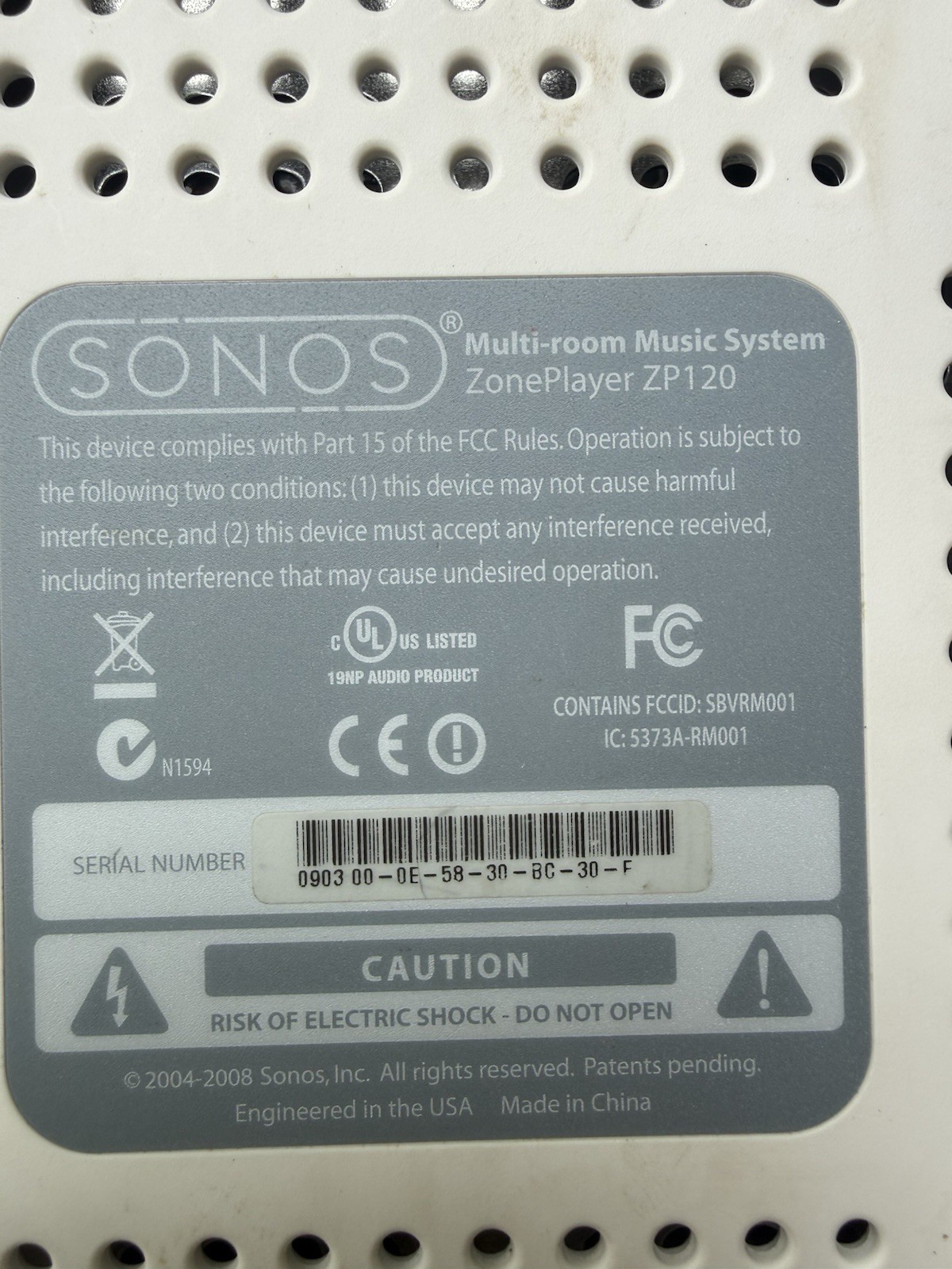 Sonos Amp ZP120 (zone Player) S1 App