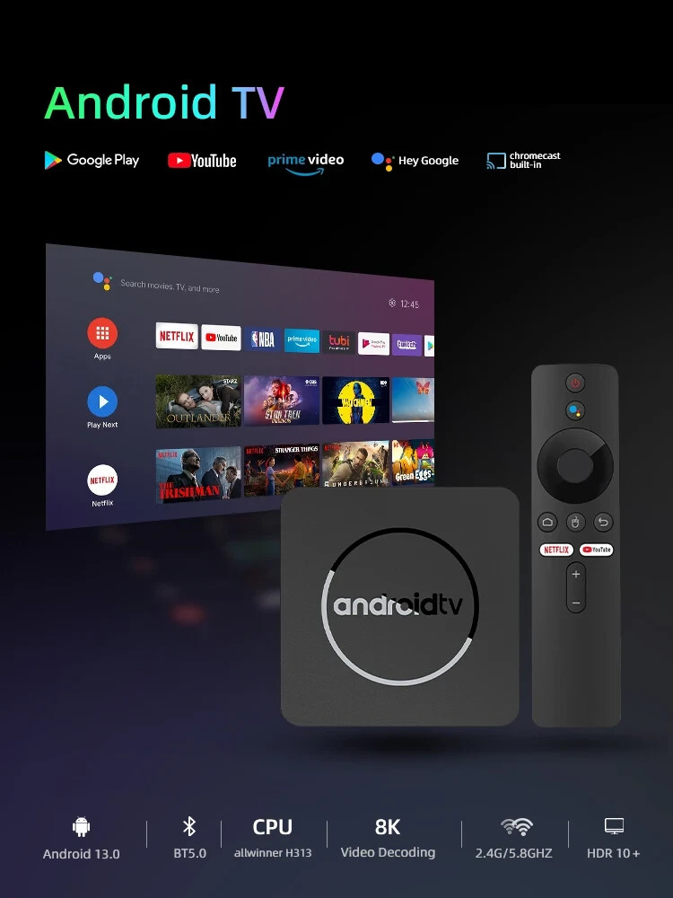 Android Smart TV Box 8K Dual Wifi 2GB 8GB Media Player