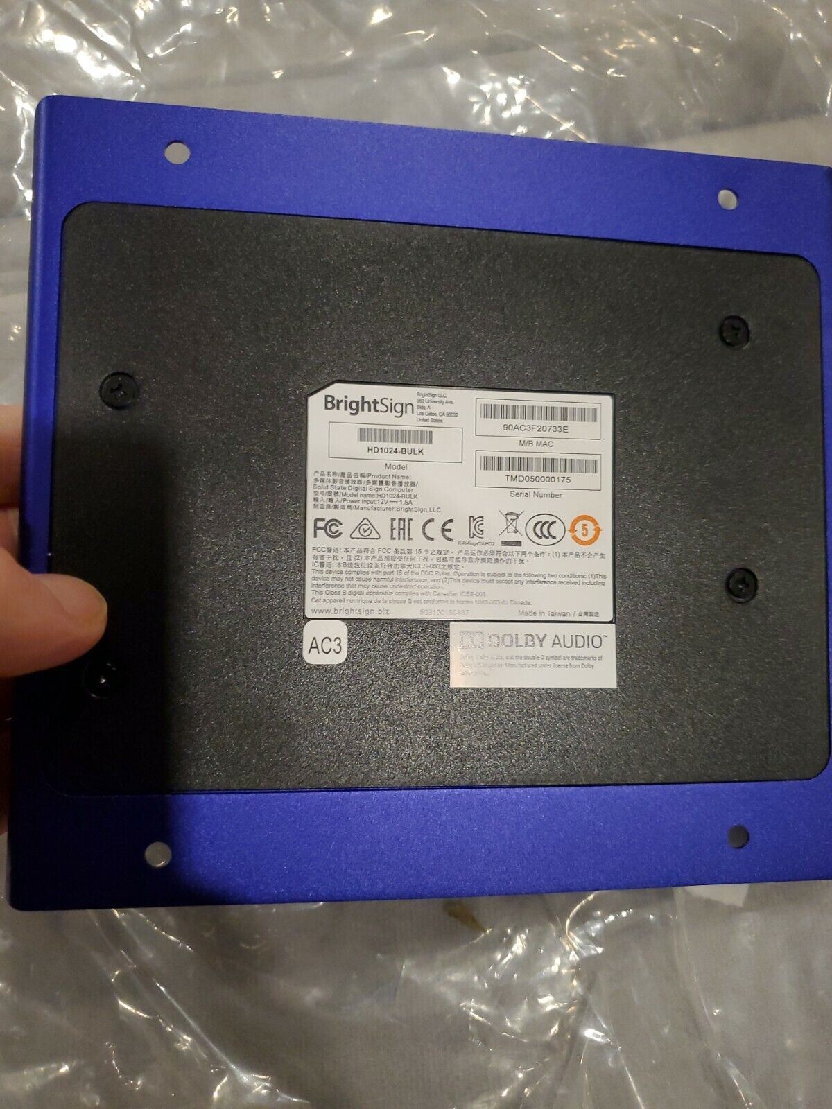 BrightSign HD1024 | Full HD Expanded I/O HTML5 Player NO POWER CORD ! #0236