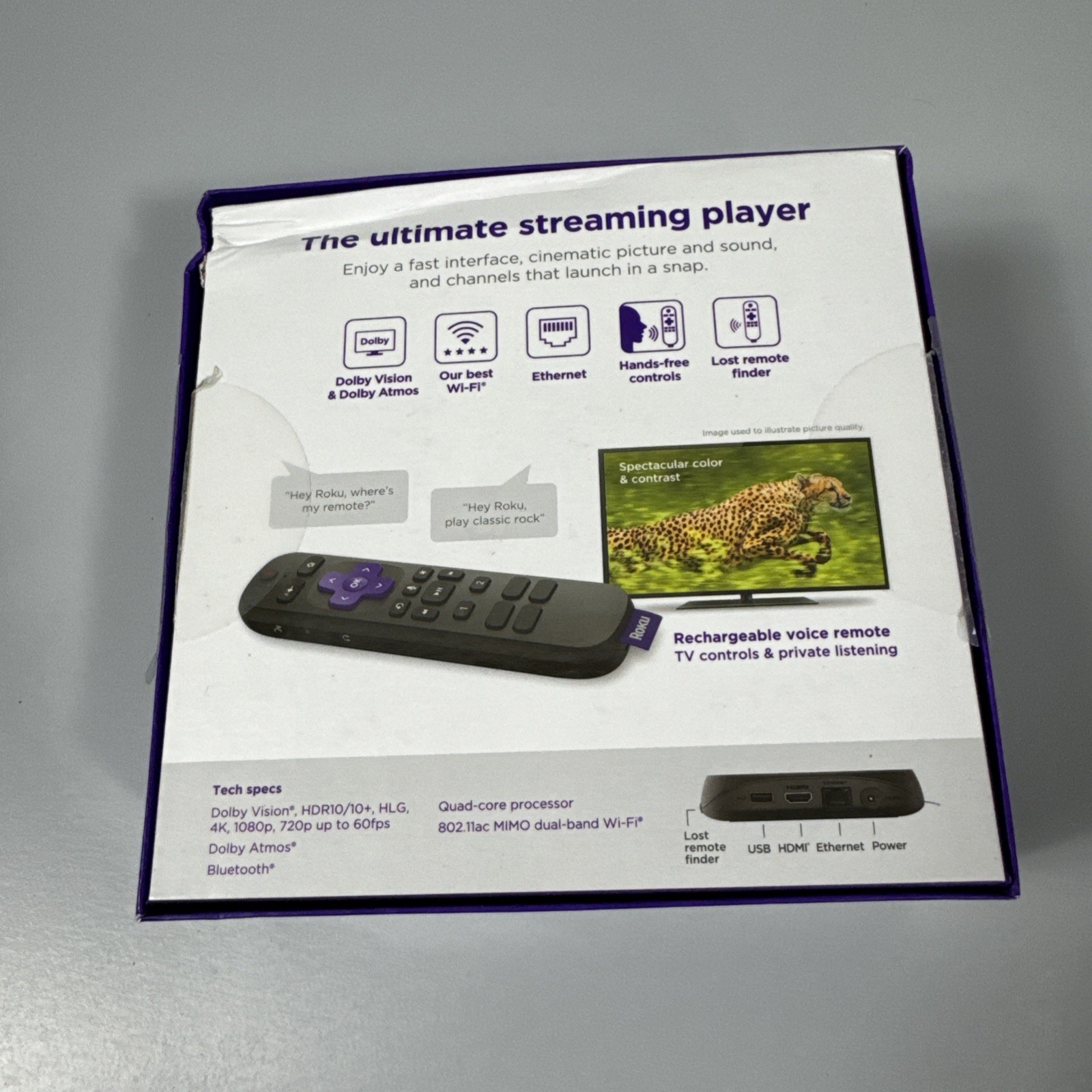 Roku Ultra 4K UHD Streaming Media Player with Voice Remote Pro Rechargeable
