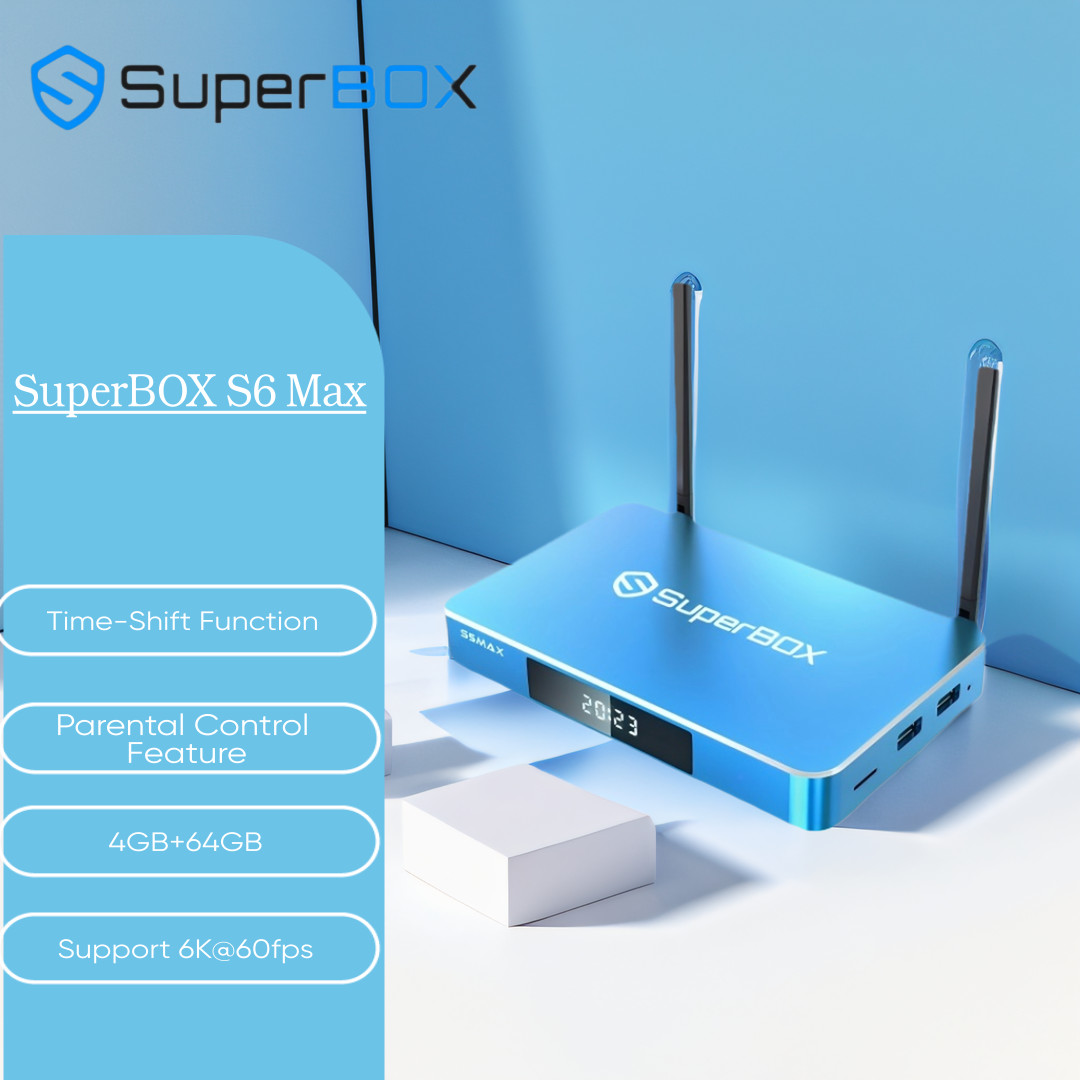 SuperBox S6 Max BLUE TV Streaming Box U-HD all featured content No annual fee
