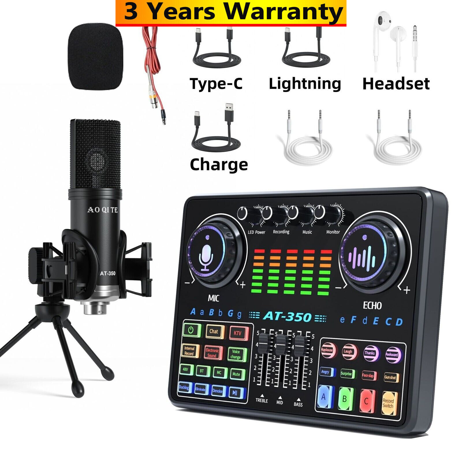 AT350 Live Streaming Kit 48V Professional Audio Sound Card Condenser Mic +Tripod