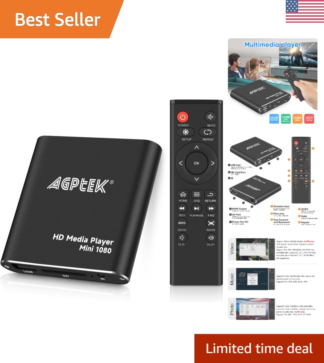Compact 1080p HDMI Media Player – Portable USB Recording & Playback Solution