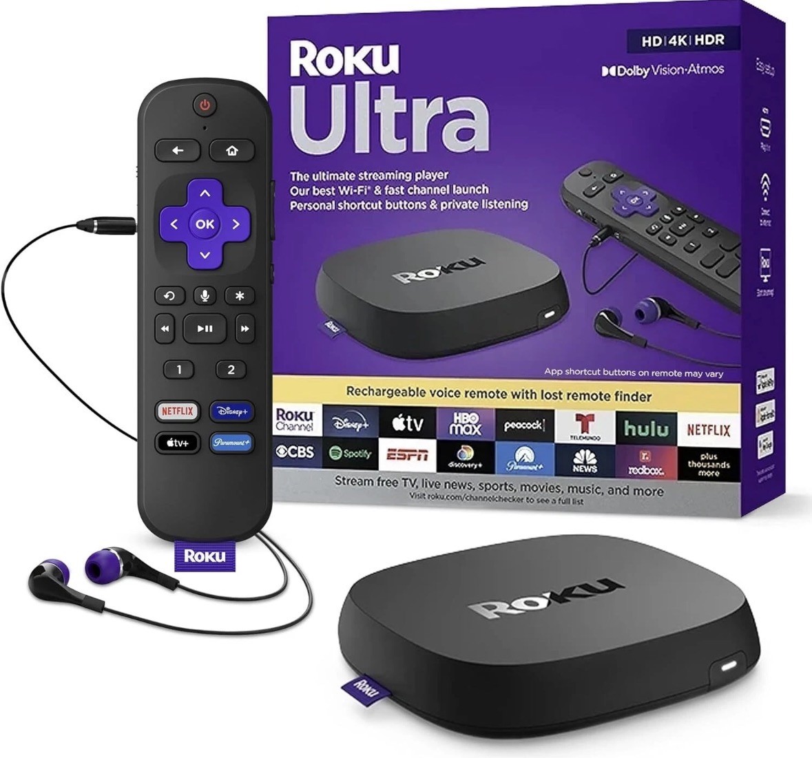 New ROKU Ultra HD 4K HDR Ultimate Streaming Device 4802R Rechargeable Remote