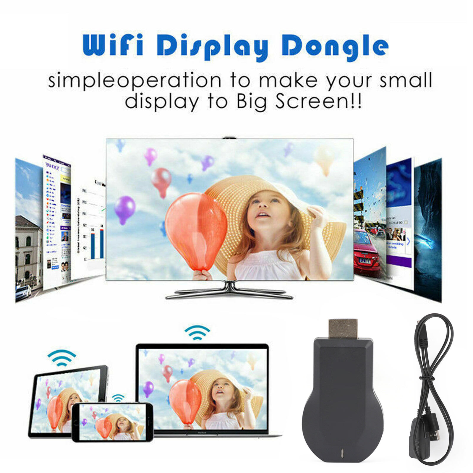 1080P HDM Media Player TV Cast Stick WIFI Display Receiver Dongle EP