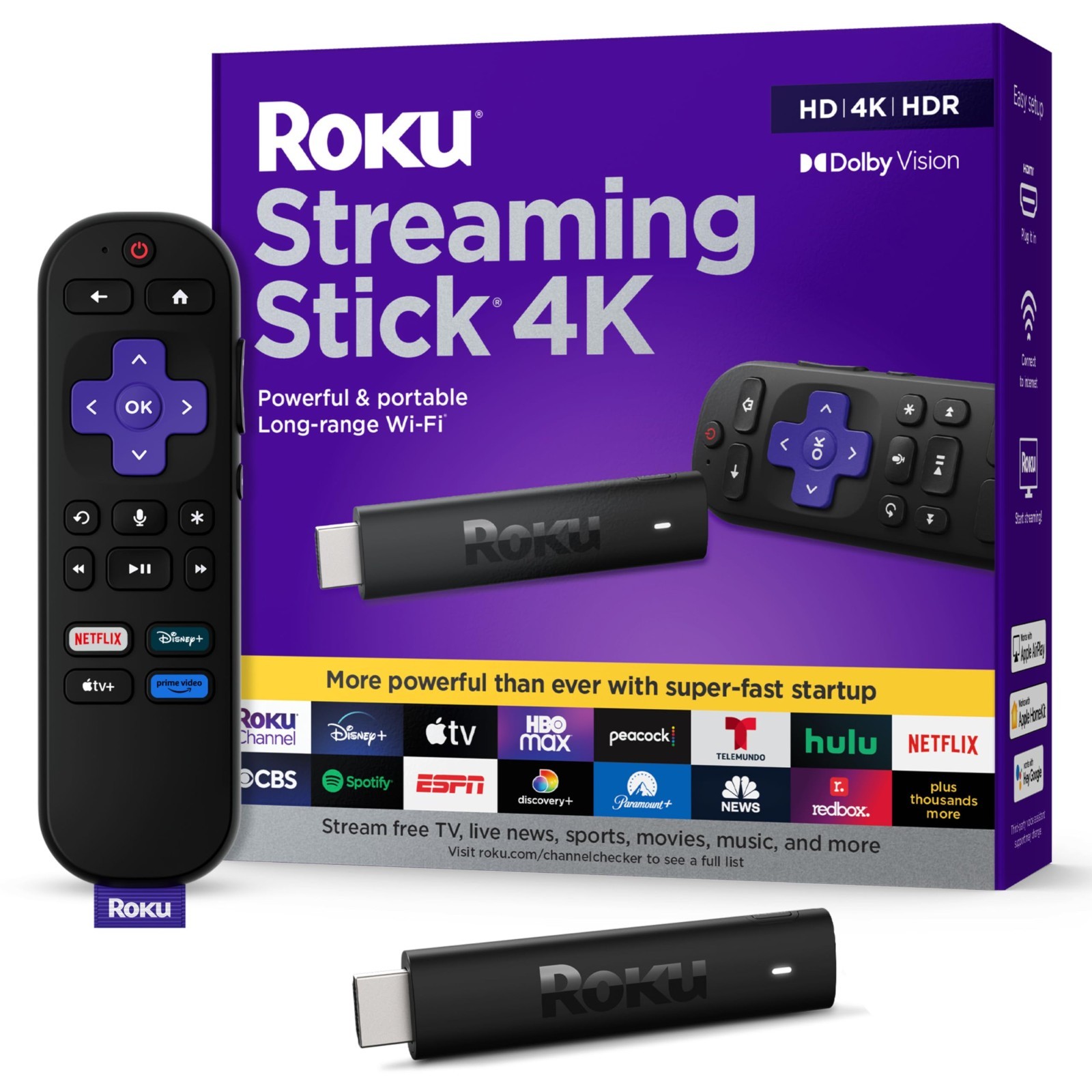 Roku Streaming Stick 4K Voice Remote HDR Dolby Vision WiFi Streaming Device