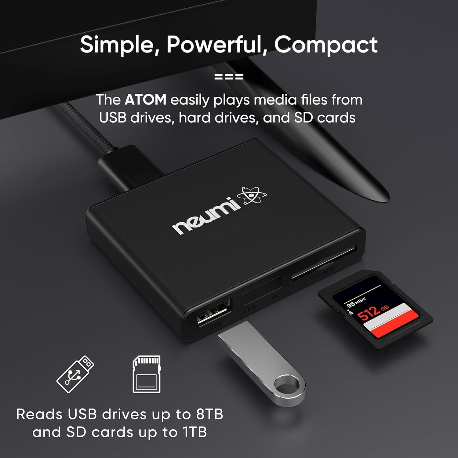 NEUMI Atom 1080P Full-HD Media Player for USB & SD Cards – Compact & Powerful