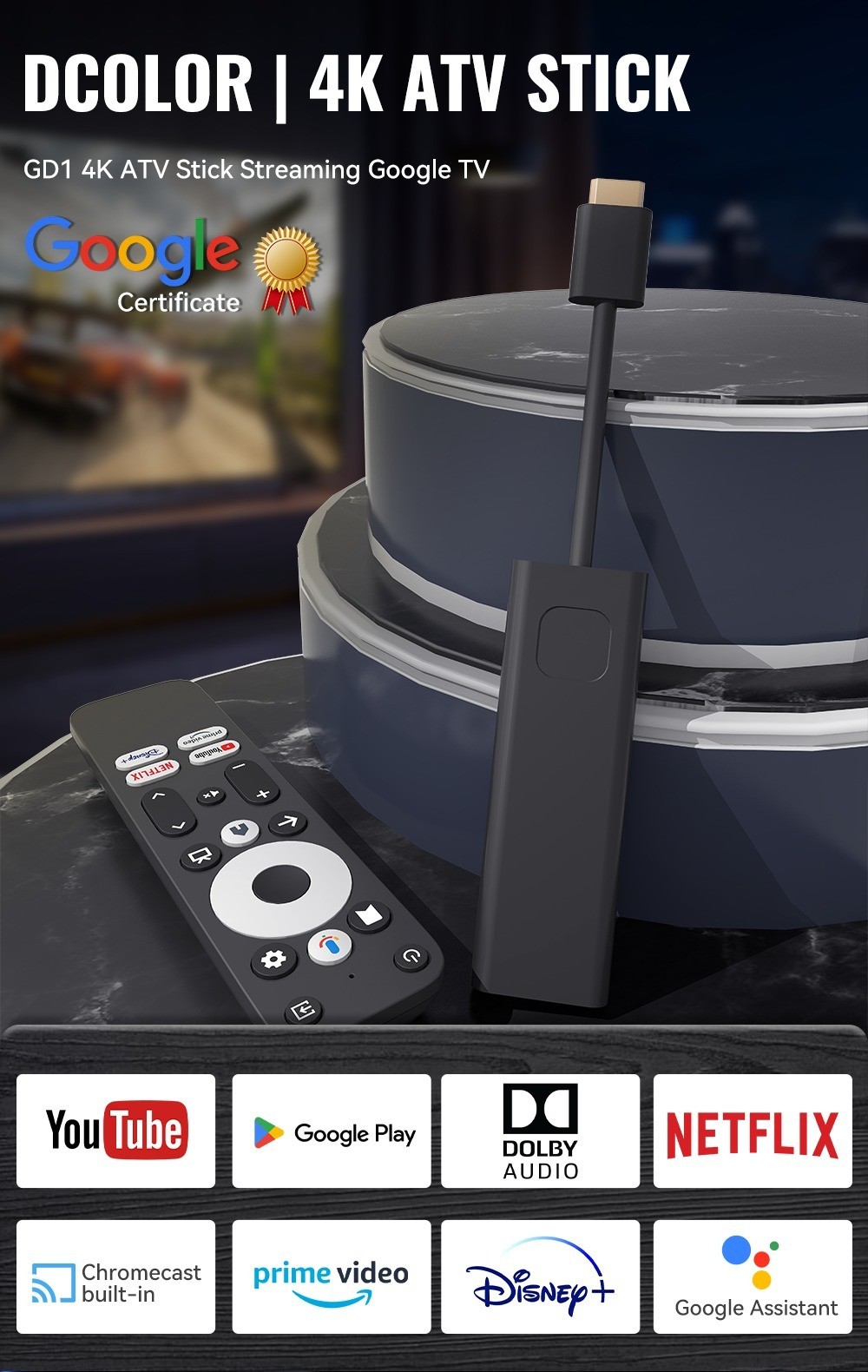 ✅ GD1 Android TV Stick 11.0 – Google Certified – 4K HDR – Amlogic S905Y4-B –16GB