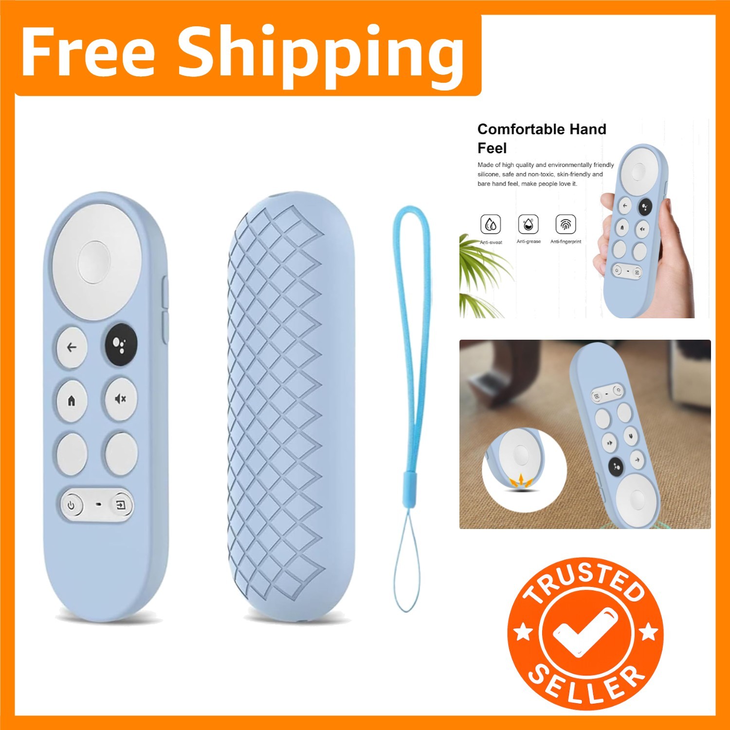 Stylish Blue Silicone Remote Case for Google TV with Anti-Fingerprint Protection