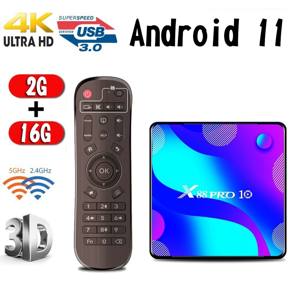 X88 Pro 10 Android 11.0 Smart Tv Box Quad-Core Uhd 4K Media Player 2.4G/5G Wifi