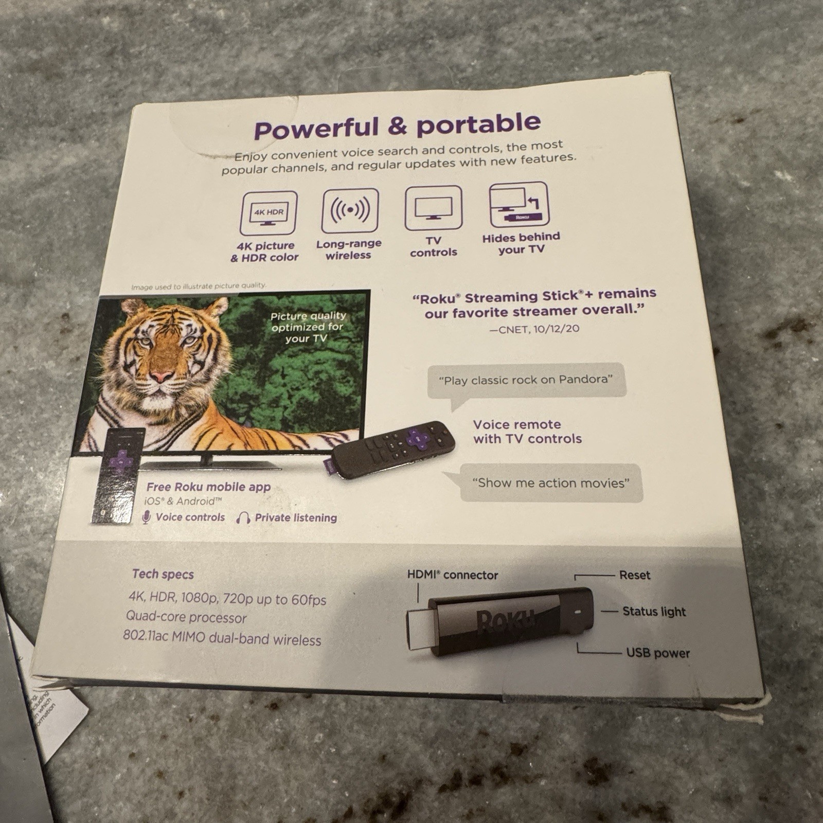 Roku Streaming Stick Plus 4K Streaming Media Player with Remote Cords And Box