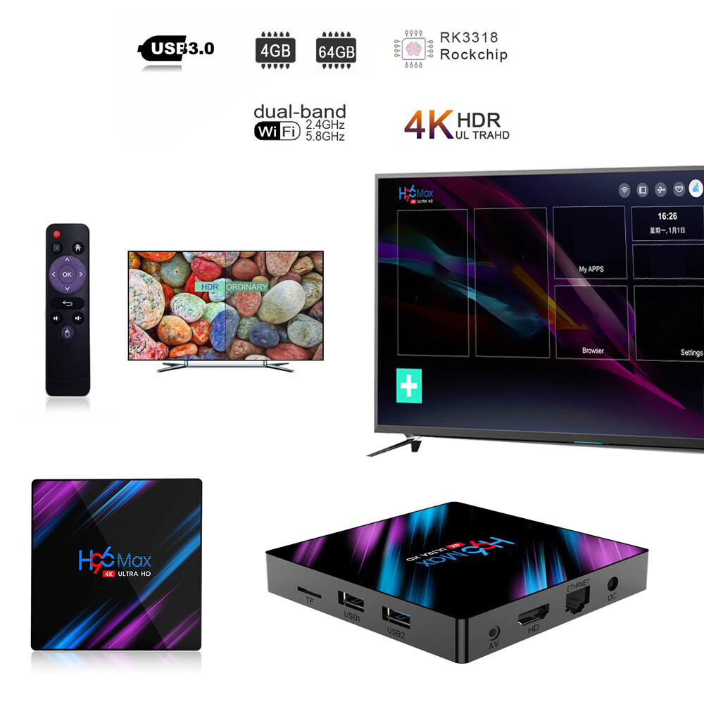 US H96 Max Android 9.0 Smart TV Box 64G Quad Core 4K HD 5.8GHz WiFi Media Player