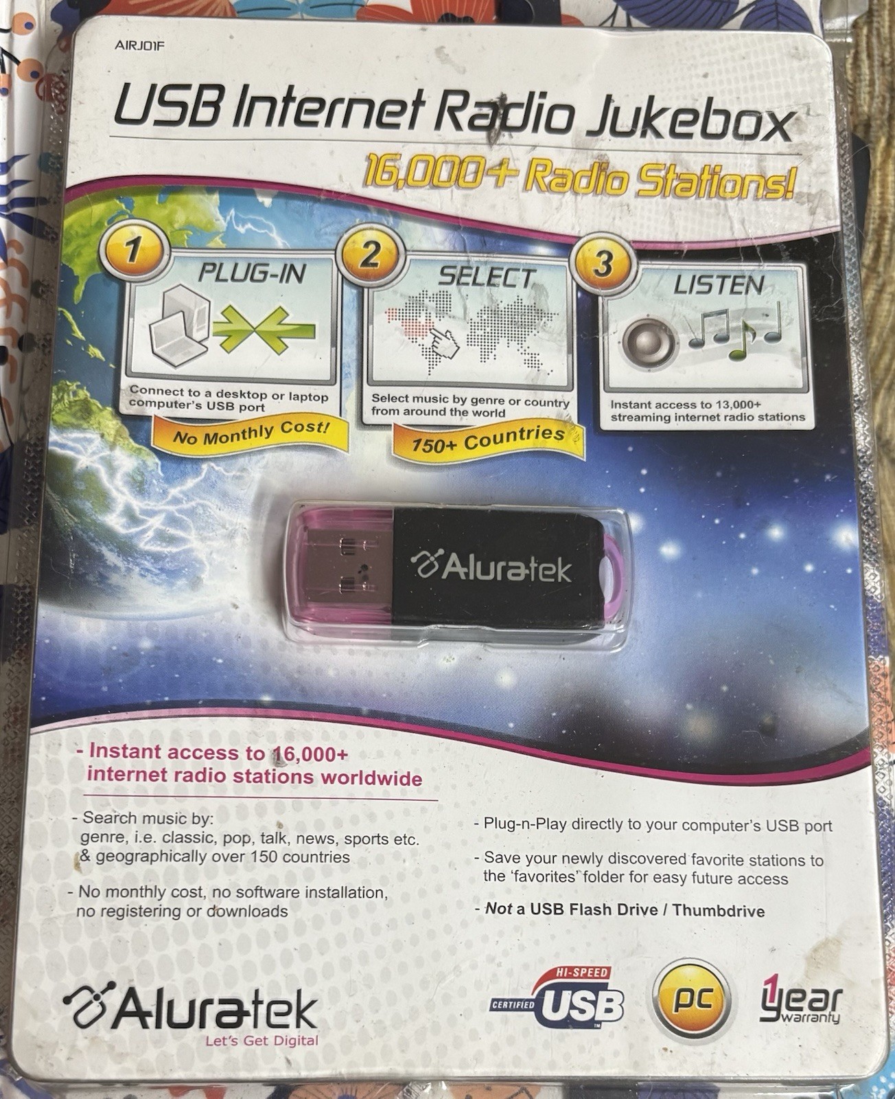 Aluratek USB Internet Radio Jukebox 16,000+ Radio Stations Plug & Play – New