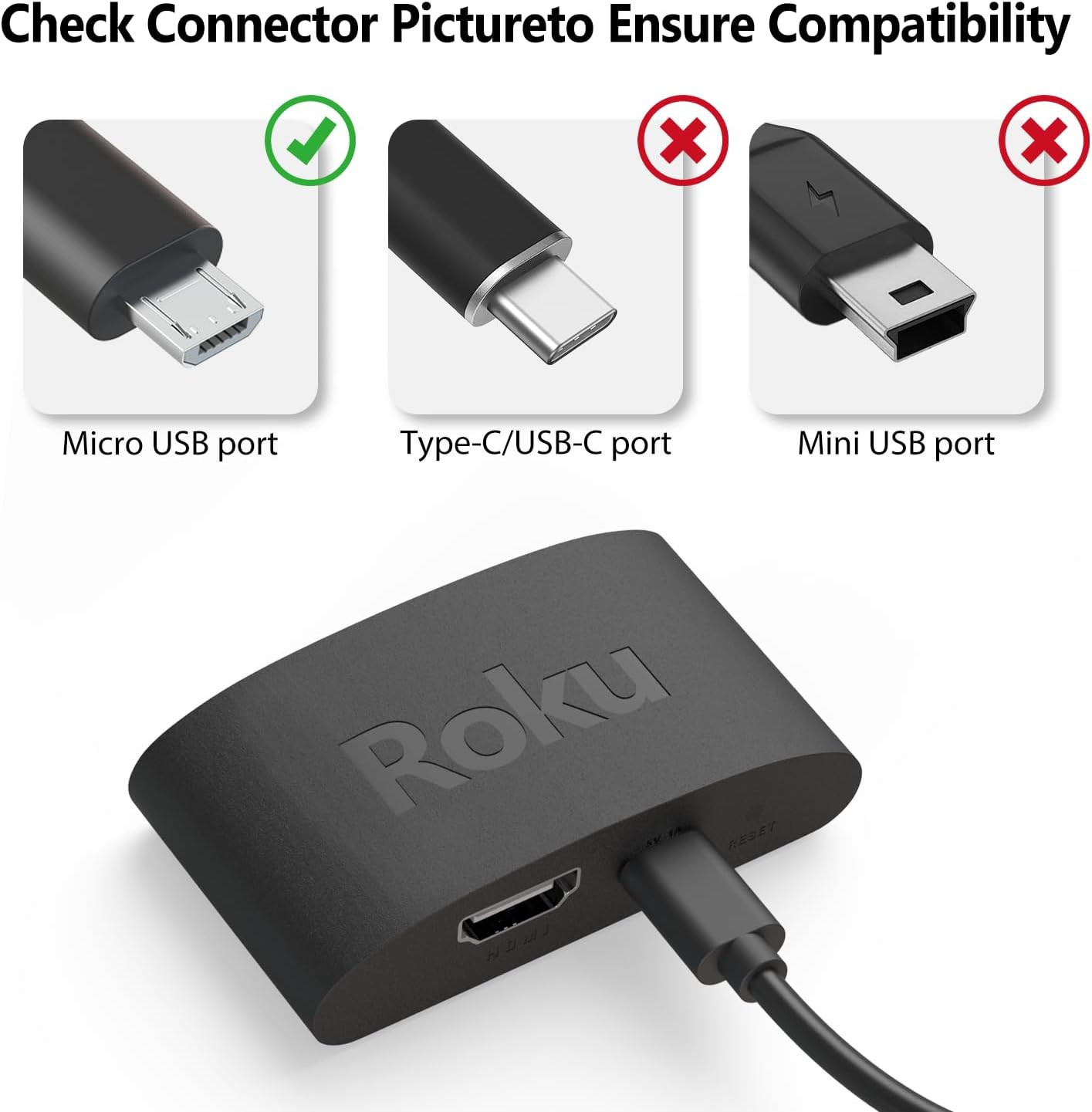 Micro USB Power Cord for Roku Streaming Stick, Roku Express Plus, Roku Premie…
