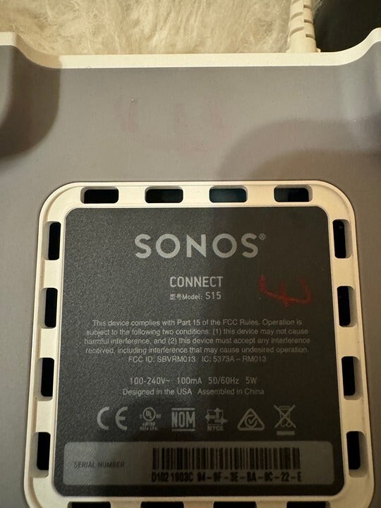 Sonos Connect Model S15 2nd Gen 2 Digital Media Player S2 Compatible Power Cable