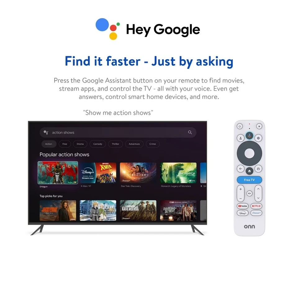 onn 4K Streaming Device, Google TV – Fast Streaming, Ultra HD, 8GB Storage, 2GB